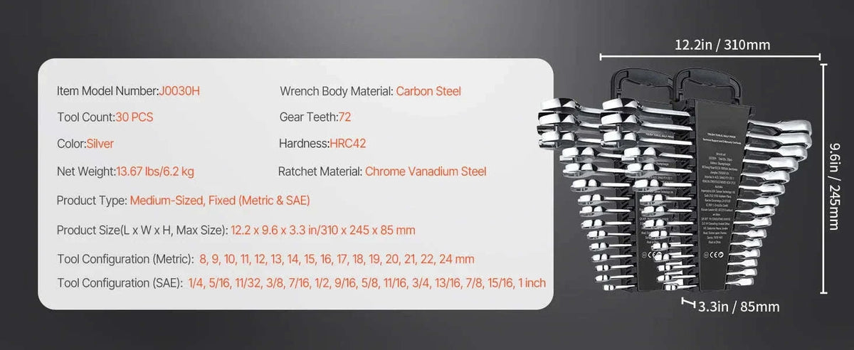 24-Piece Ratcheting Combination Wrench Set with Organizer Rack, SAE and Metric-24 pcs / spain