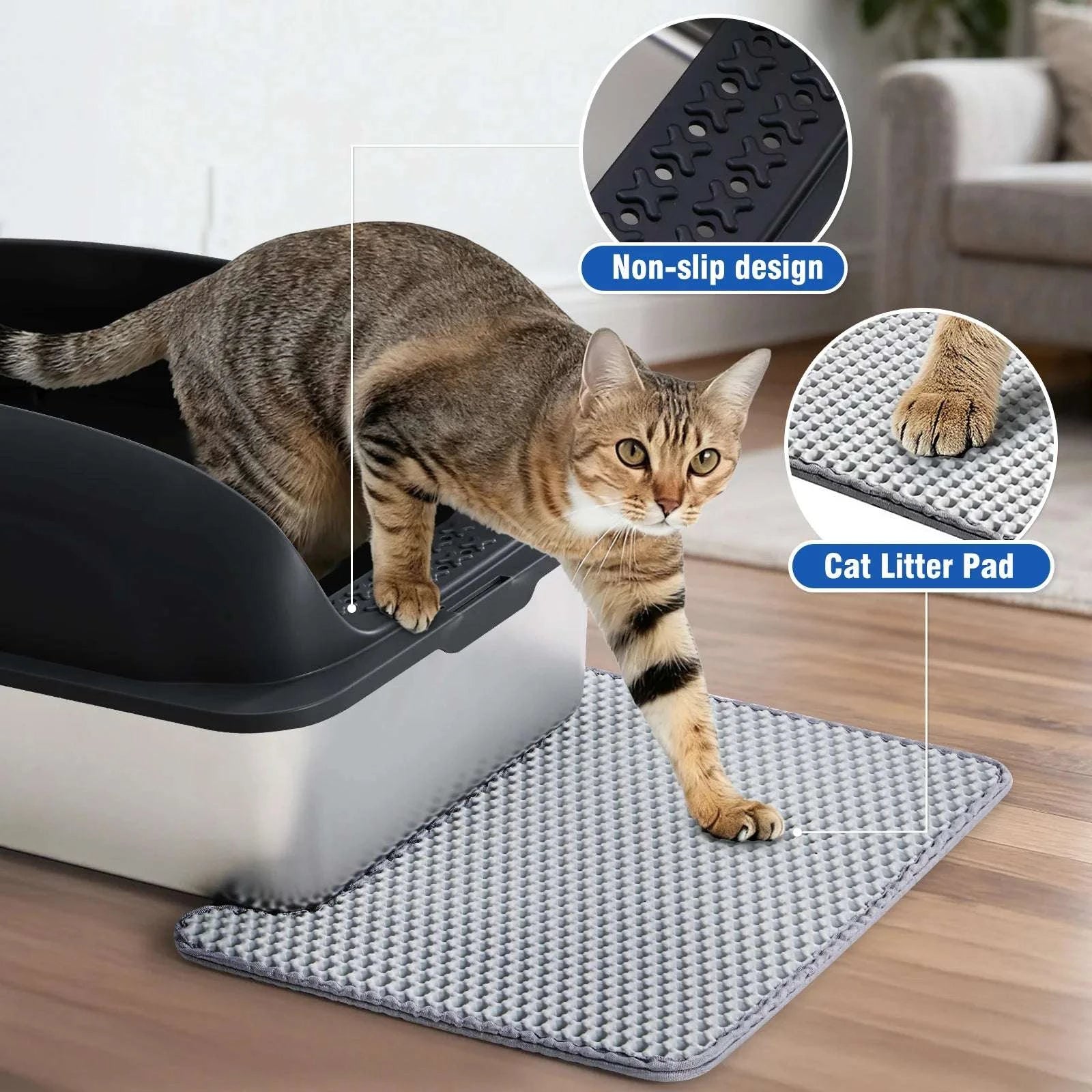 24" Stainless Steel Cat Litter Box with Lid, Scoop & Mat-black / United States