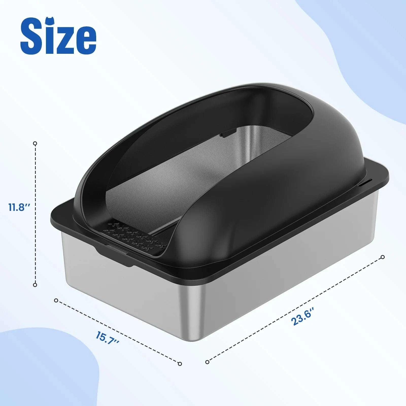 24" Stainless Steel Cat Litter Box with Lid, Scoop & Mat-black / United States