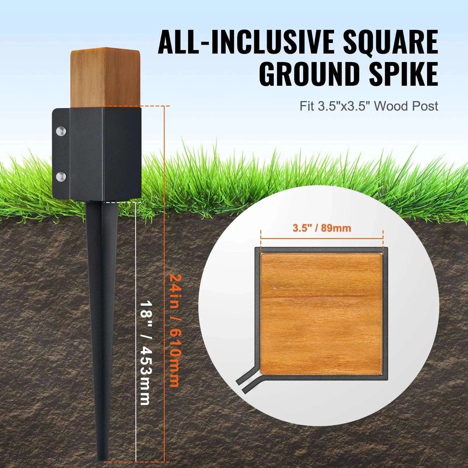 24" Steel Fence Post Anchor Ground Spike 4 Pack for 3.5" Posts-CZECH REPUBLIC / 8pcs36in