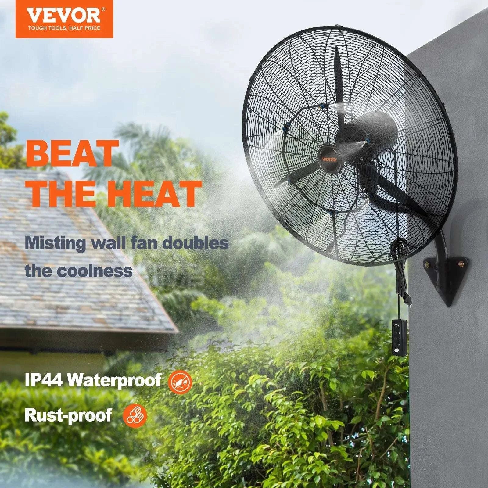 24” Wall-Mount Misting Fan 7000 CFM Oscillating 3-Speed Waterproof-United States
