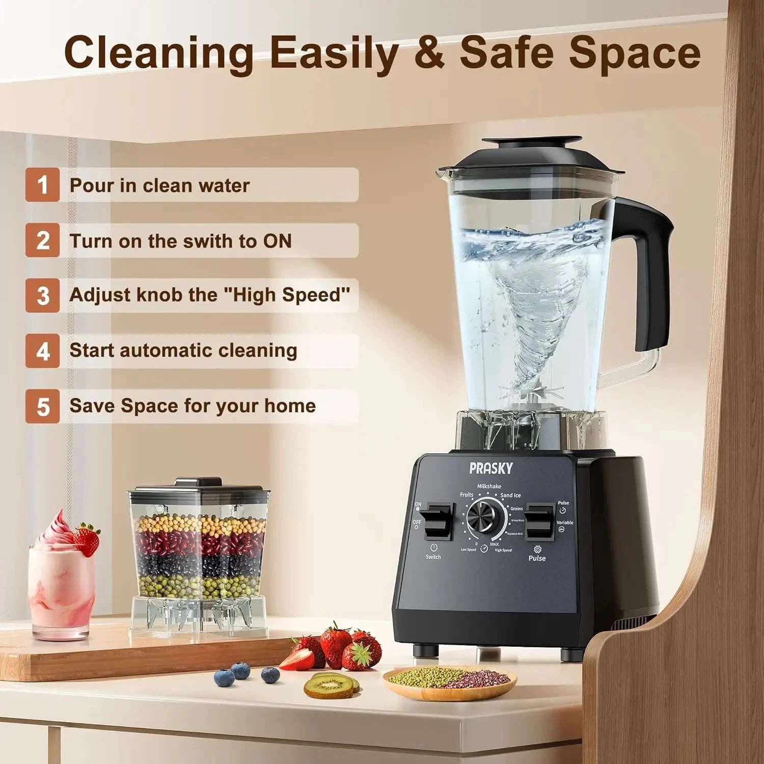 2400W Blender and Grinder Combo 25000RPM 68oz BPA-Free 2 Containers-Red / US / United States