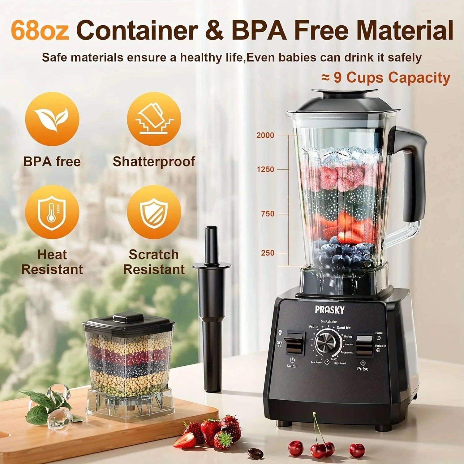 2400W Blender and Grinder Combo 25000RPM 68oz BPA-Free 2 Containers-Red / US / United States