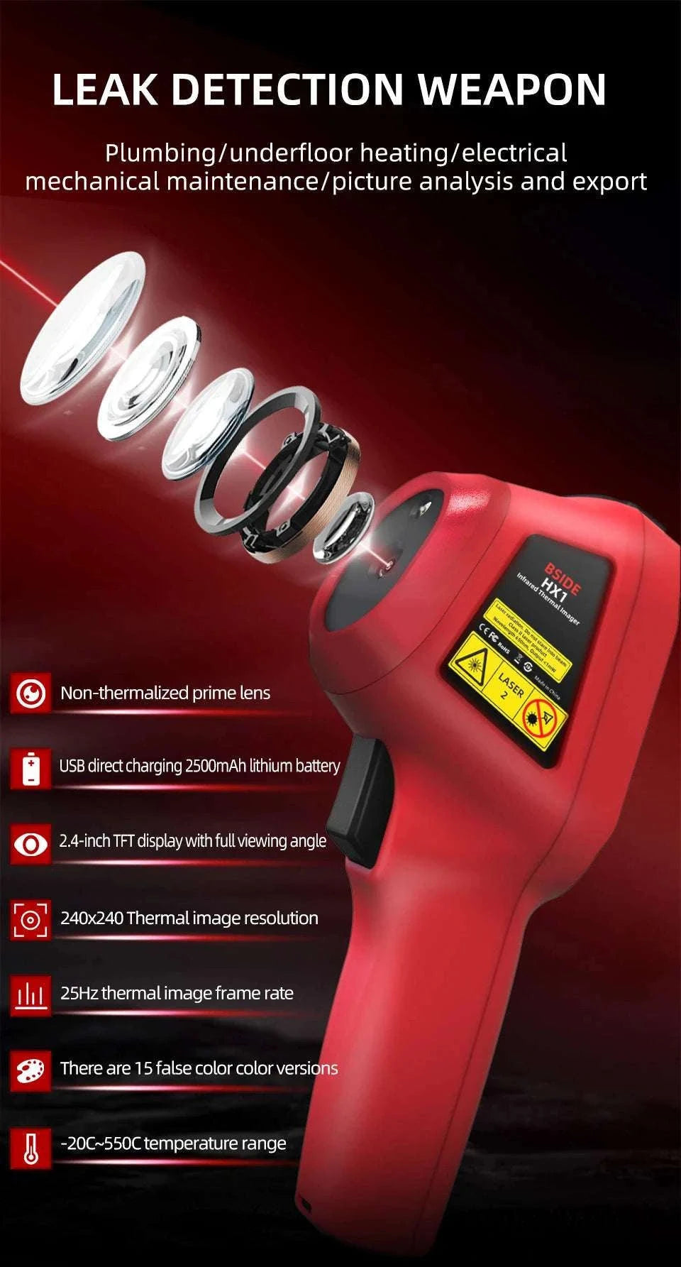 240x240 Thermal Imaging Camera Infrared Temperature Scanner -20°C to 550°C-BSIDE-HX1 / United States