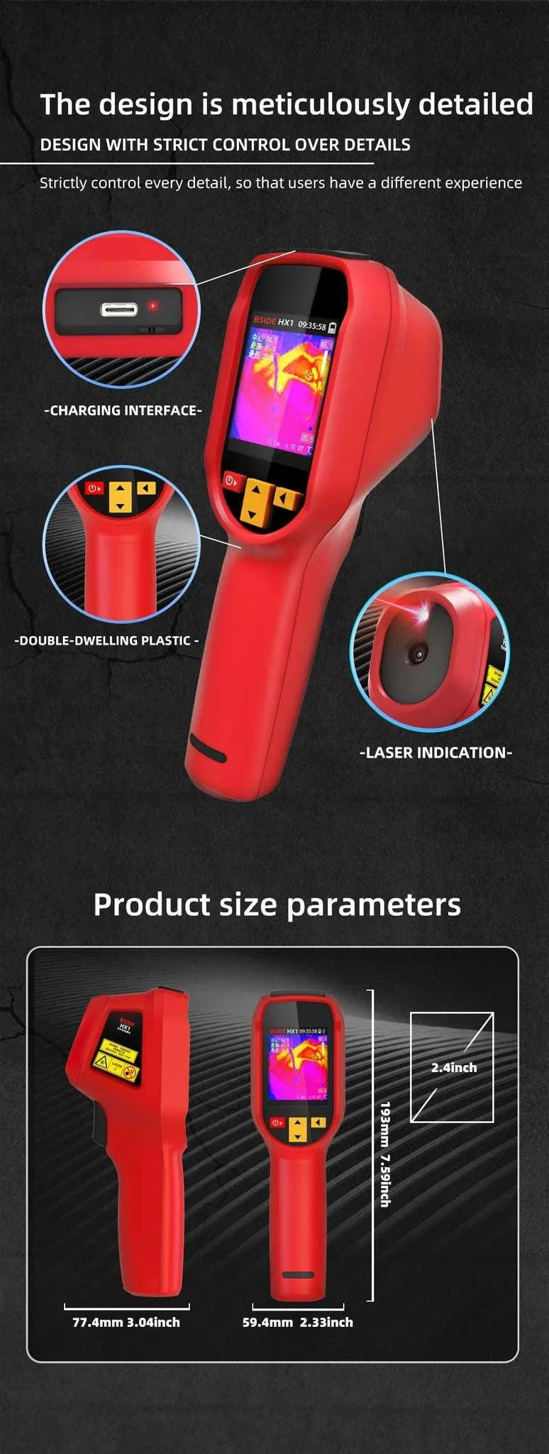 240x240 Thermal Imaging Camera Infrared Temperature Scanner -20°C to 550°C-BSIDE-HX1 / United States