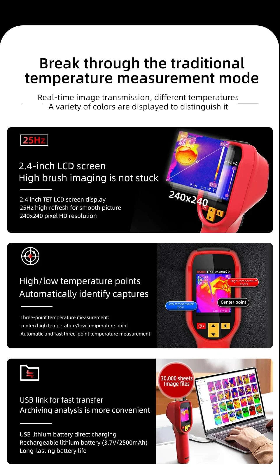 240x240 Thermal Imaging Camera Infrared Temperature Scanner -20°C to 550°C-BSIDE-HX1 / United States