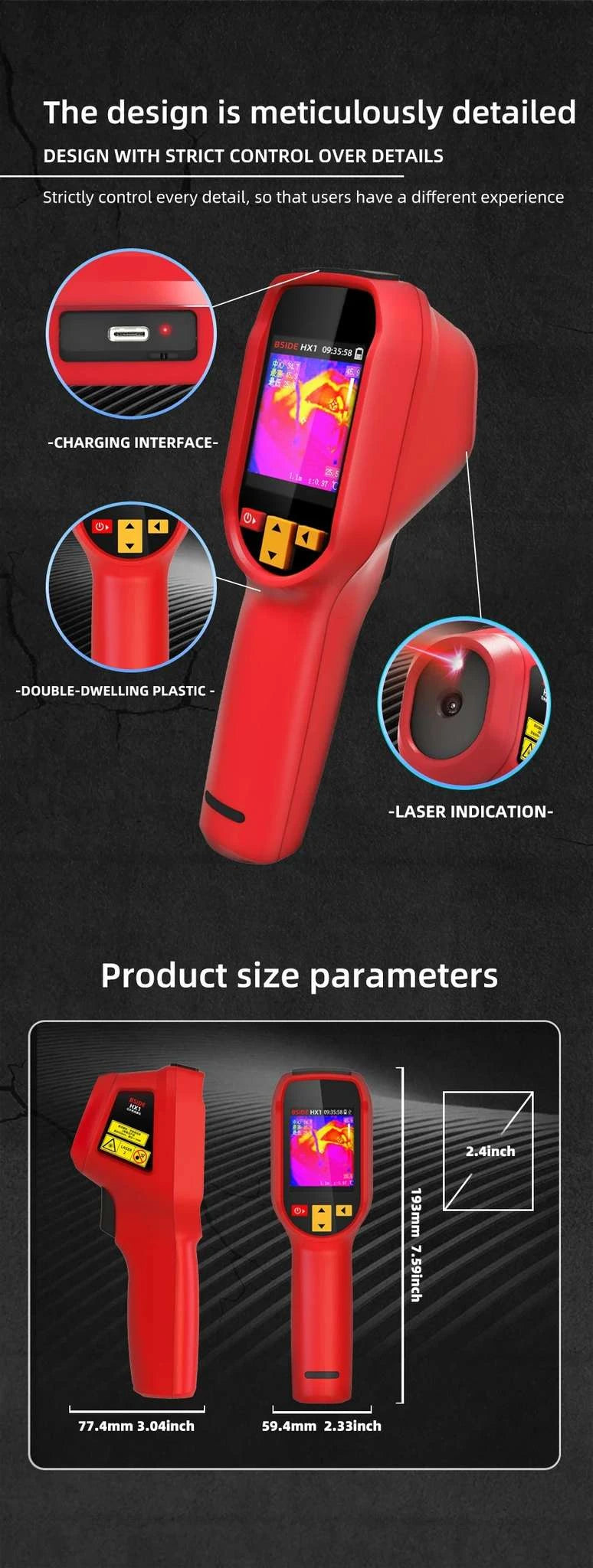240x240 Thermal Imaging Camera Infrared Temperature Scanner -20°C to 550°C-BSIDE-HX1 / United States