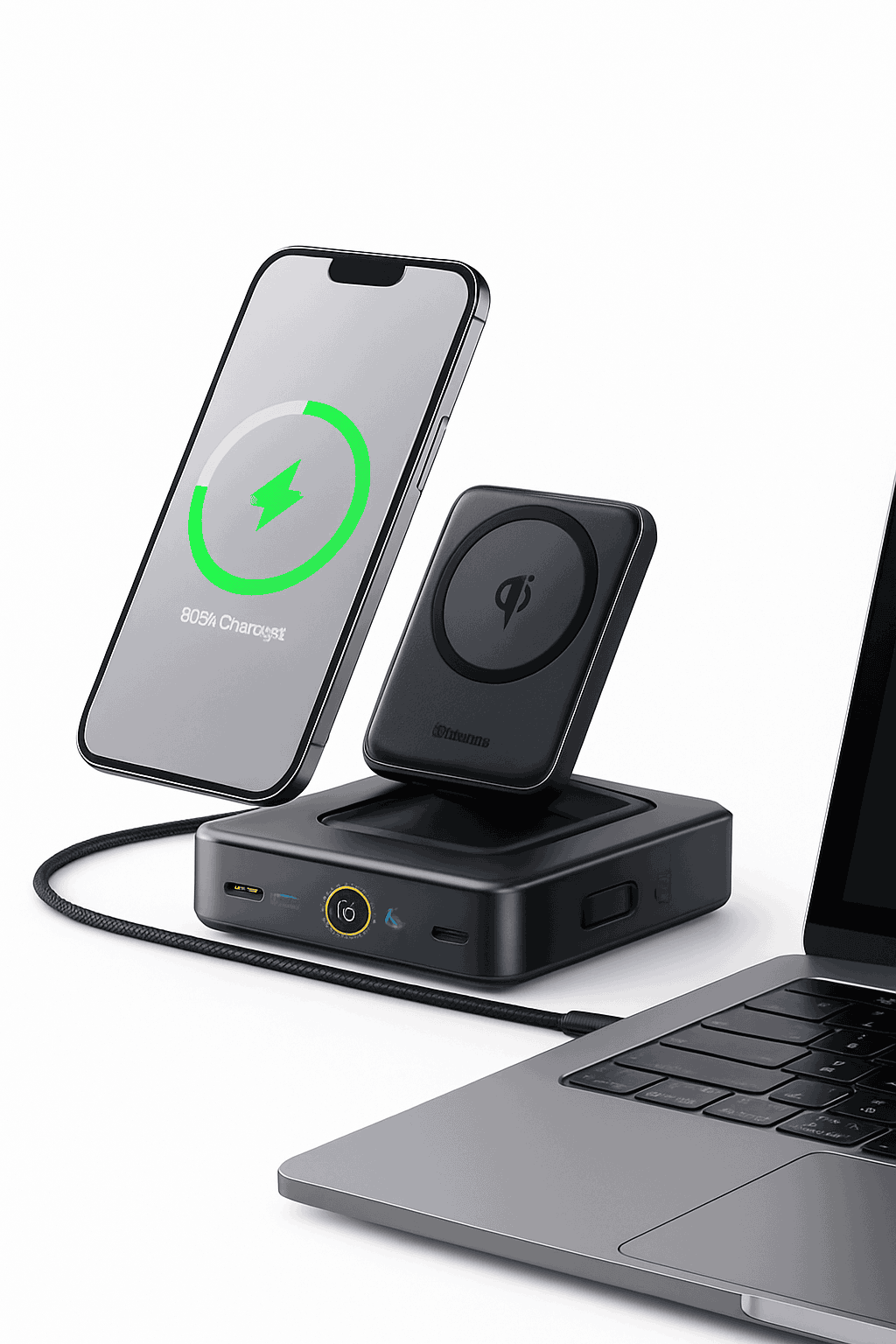 245W 6-in-1 Desktop Charger with Qi2 Wireless & 100W Retractable USB-C-EU Plug Black / China Mainland