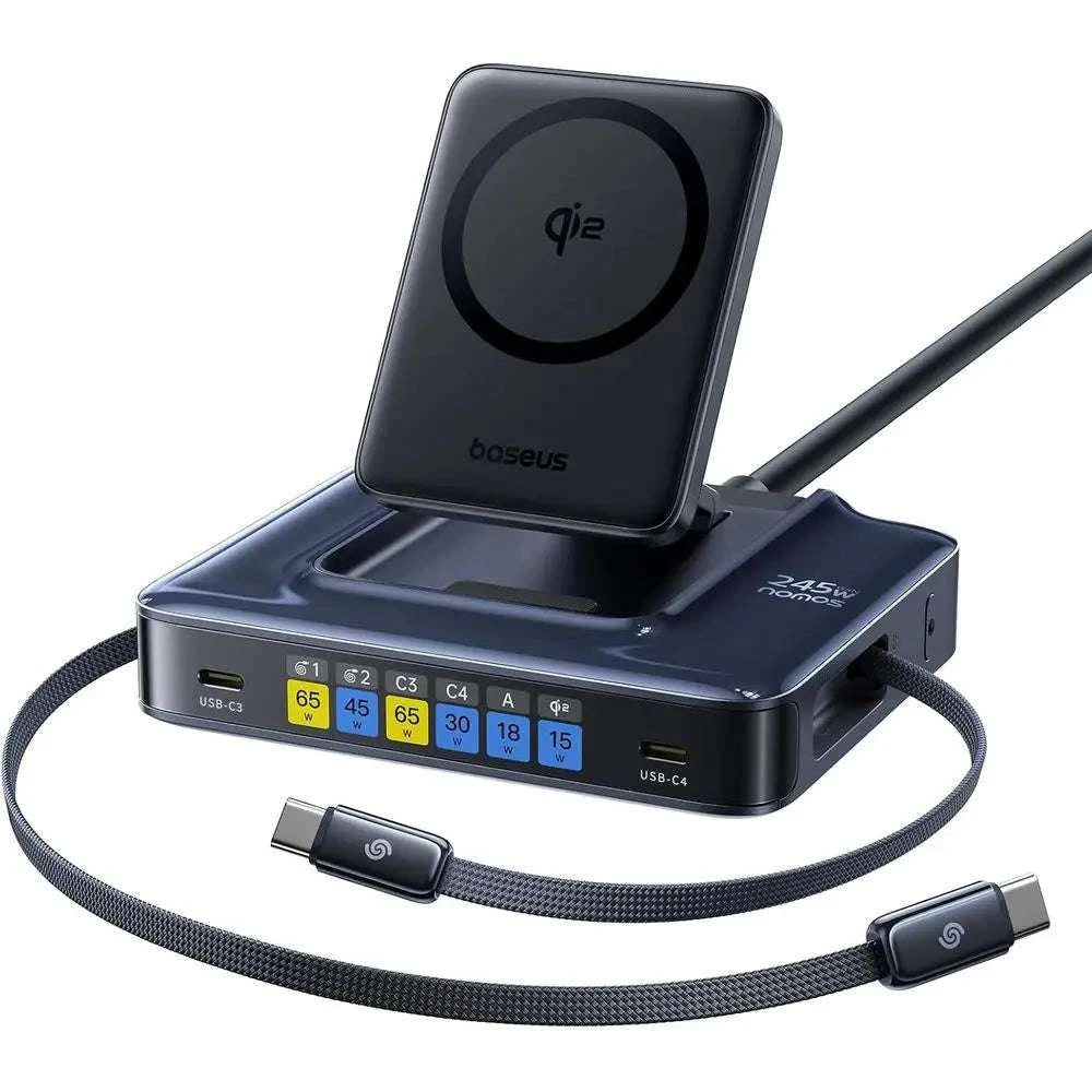 245W 6-in-1 USB-C Charging Station with Retractable Cables & Qi2-United States