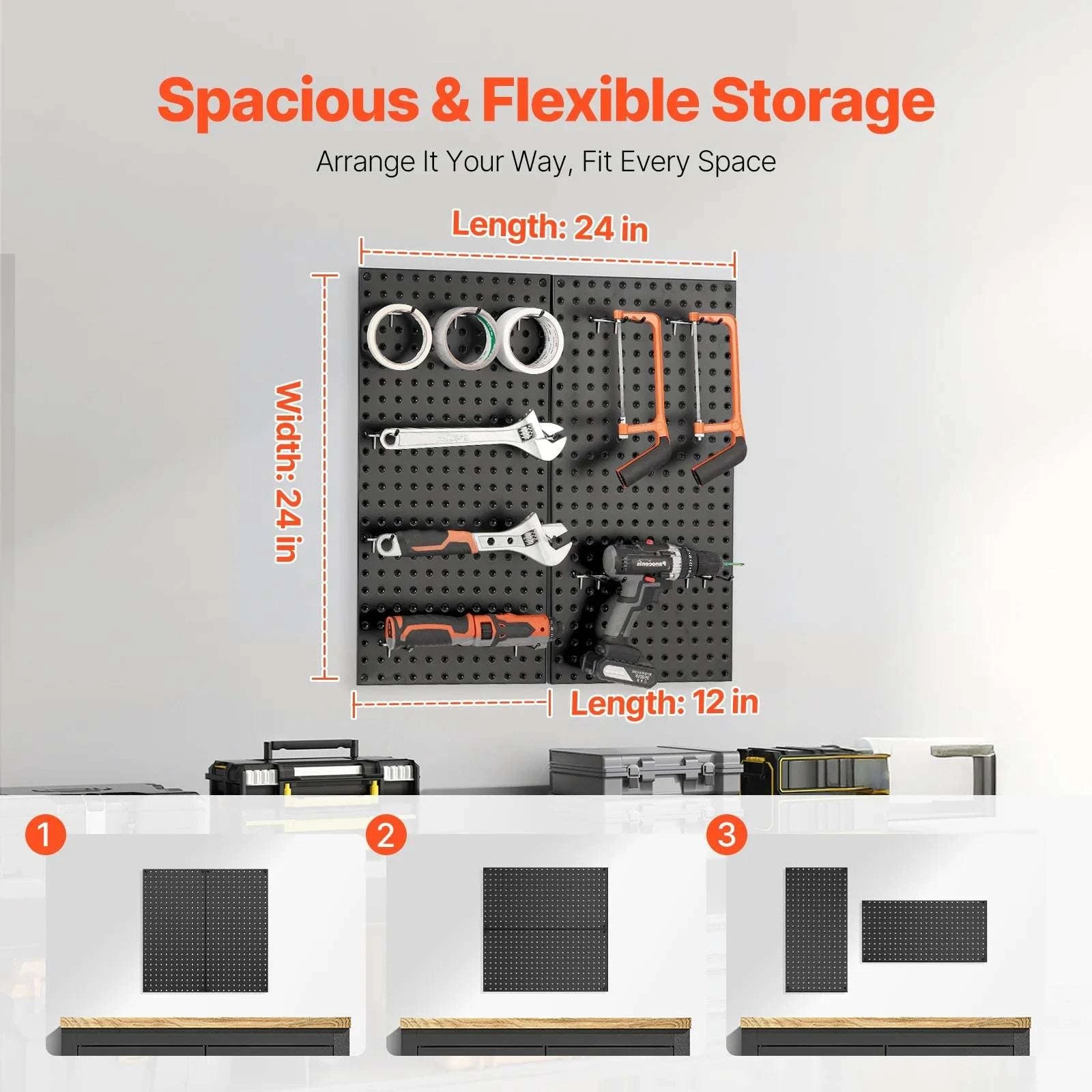 24x12 Metal Pegboard Wall Organizer Panels with Hooks Set-4pcs / United States