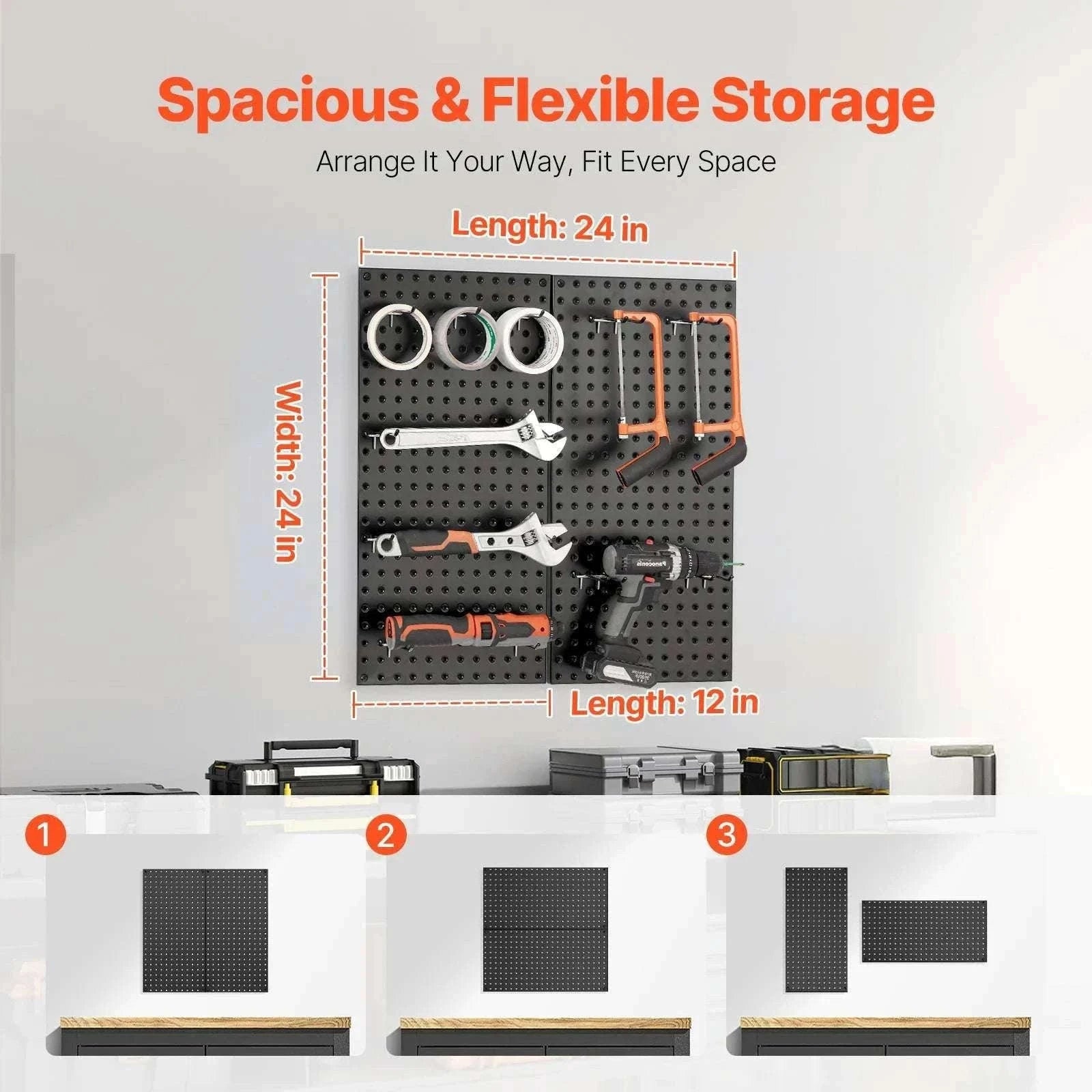24x12 Metal Pegboard Wall Organizer Panels with Hooks Set-4pcs / United States