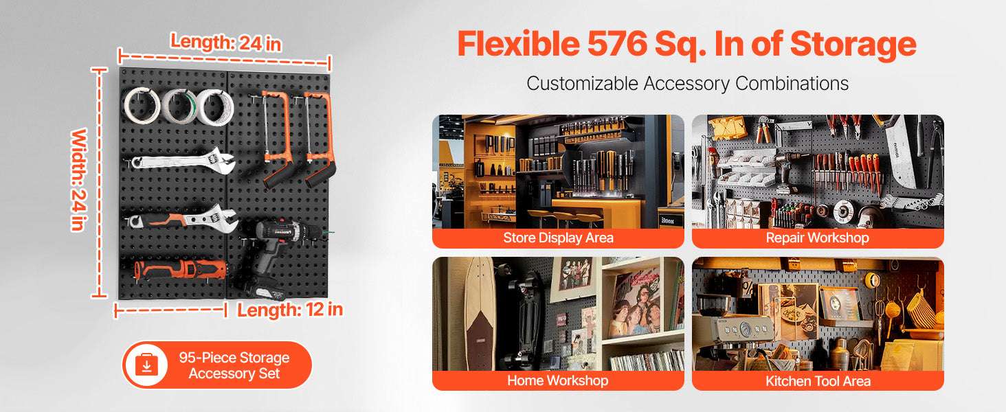 24x12 Metal Pegboard Wall Organizer Panels with Hooks Set-4pcs / United States
