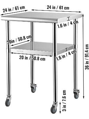 24x24 Inch Stainless Steel Kitchen Work Table with Wheels-24x24inch / france