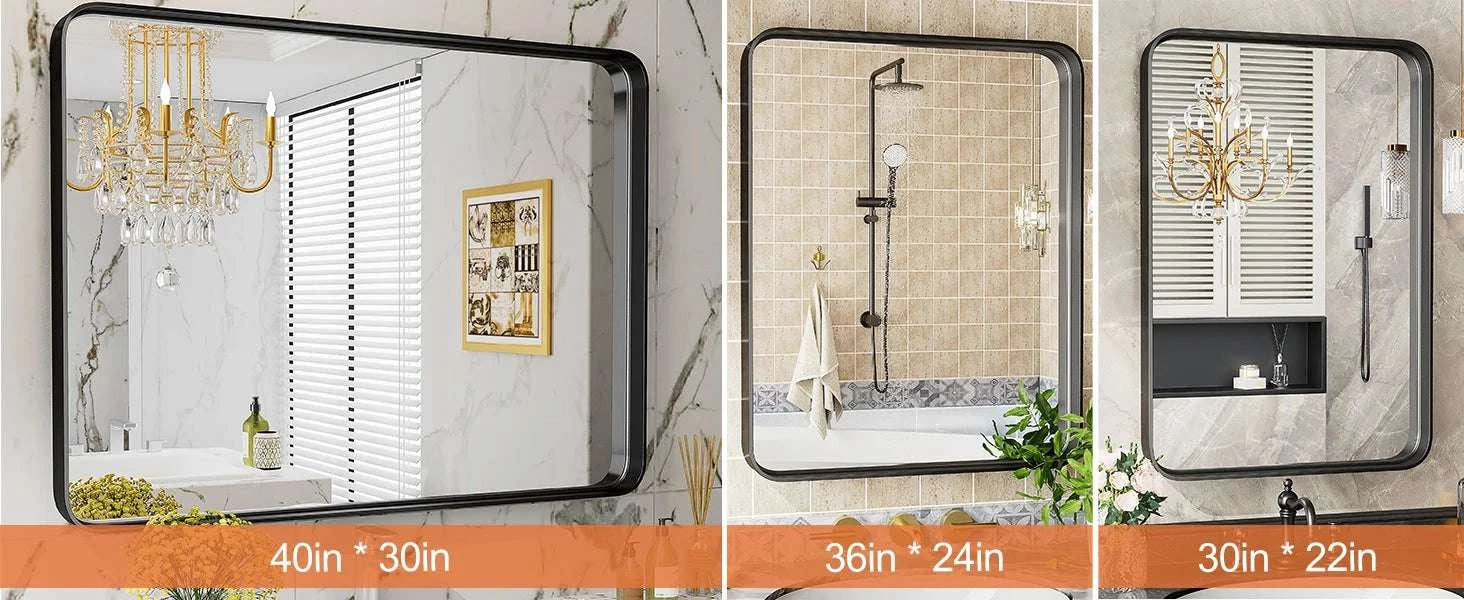 24x36 Inch Matte Black Framed Wall Mirror with Tempered Glass-30L x 22W / United States