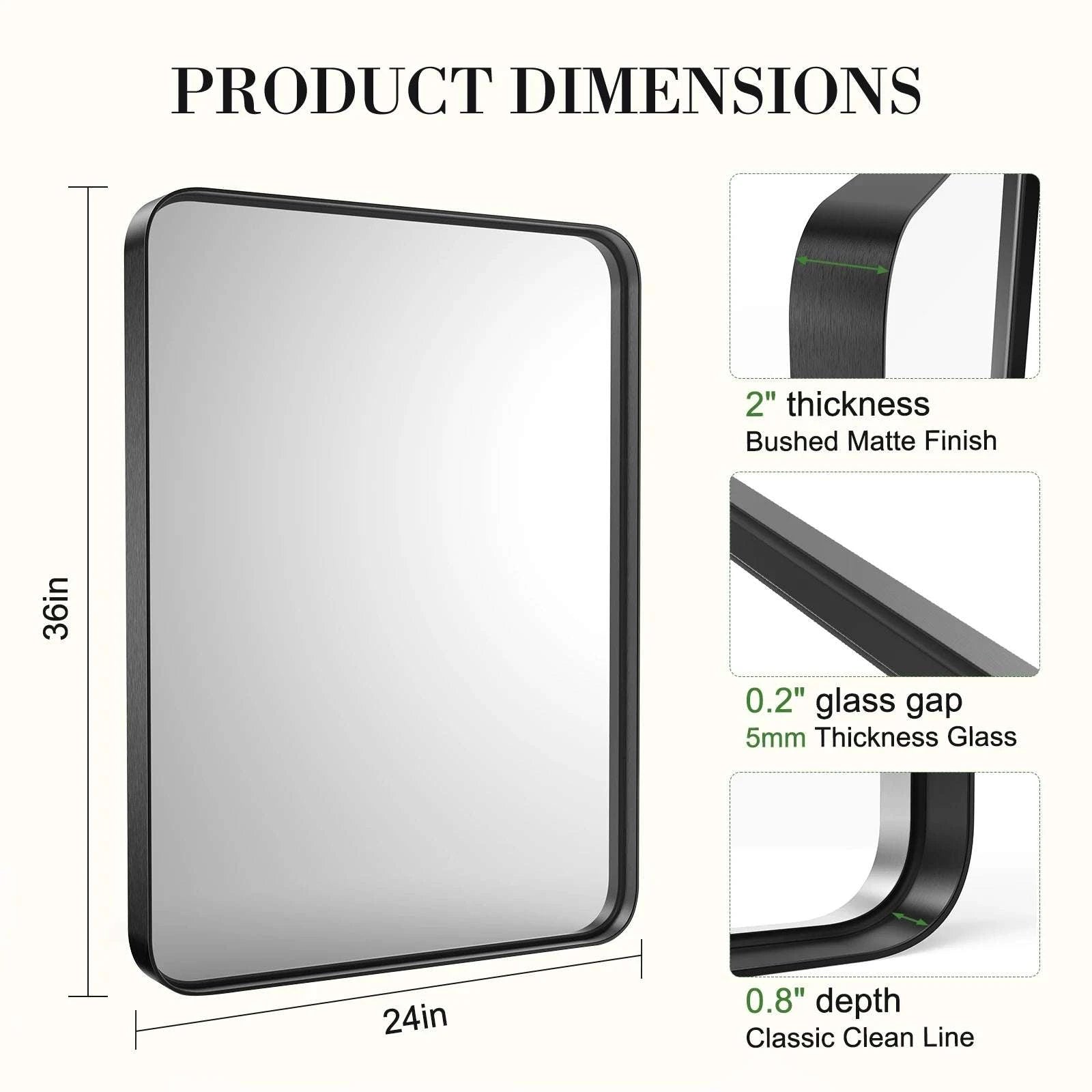 24x36 Inch Matte Black Framed Wall Mirror with Tempered Glass-30L x 22W / United States