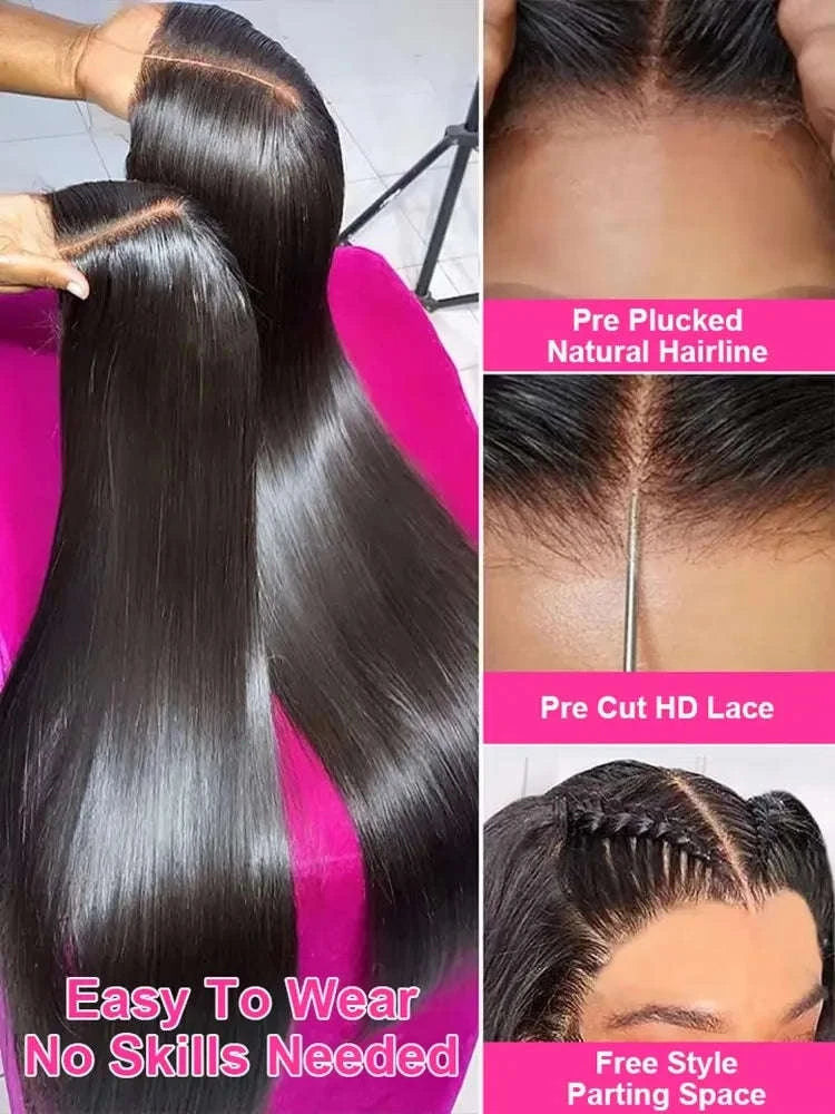 250% Density Brazilian Bone Straight Glueless HD Lace Wig-7x5 HD Glueless Wig / france / 30Inch|200%