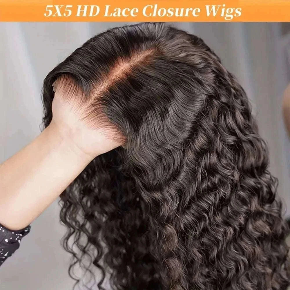 250% Density Deep Wave Glueless Wig HD Lace Pre-Cut Human Hair-250% / 30inches / 13x4 Glueless Wig|United States