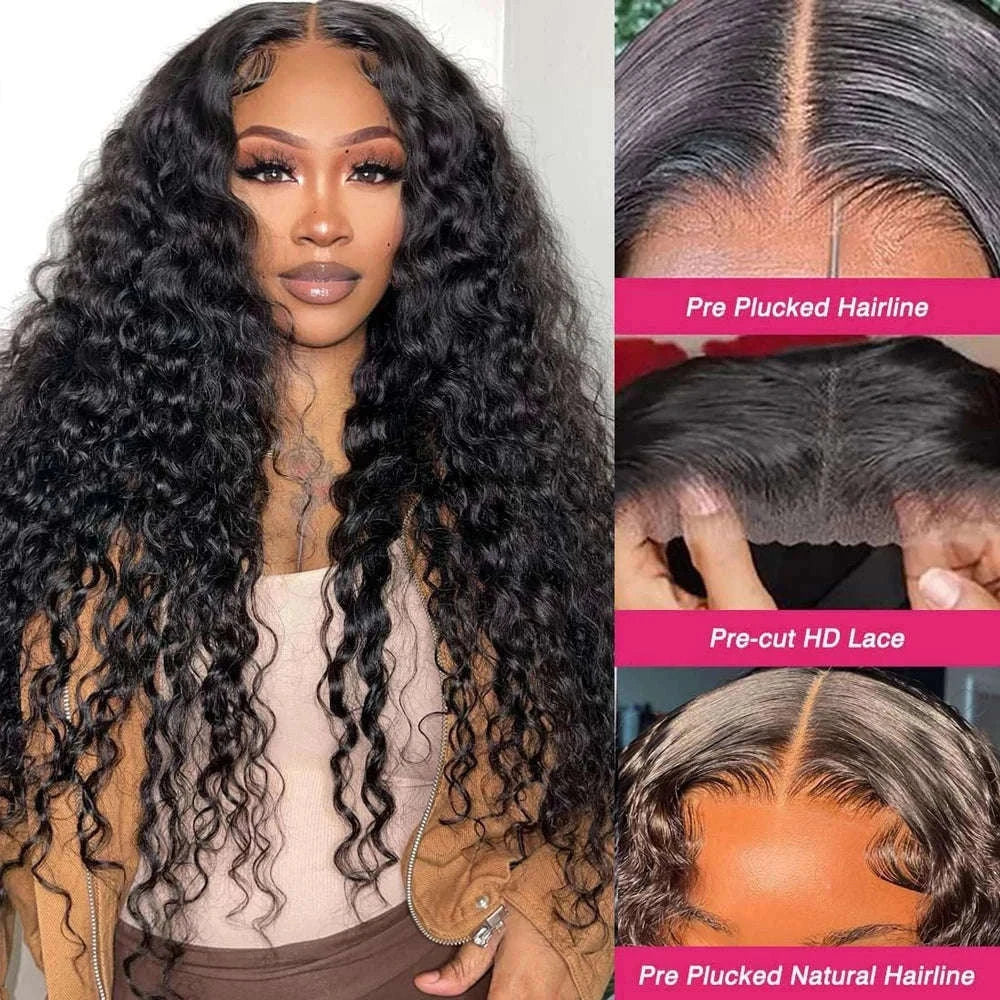 250% Density Deep Wave Glueless Wig HD Lace Pre-Cut Human Hair-250% / 30inches / 13x4 Glueless Wig|United States