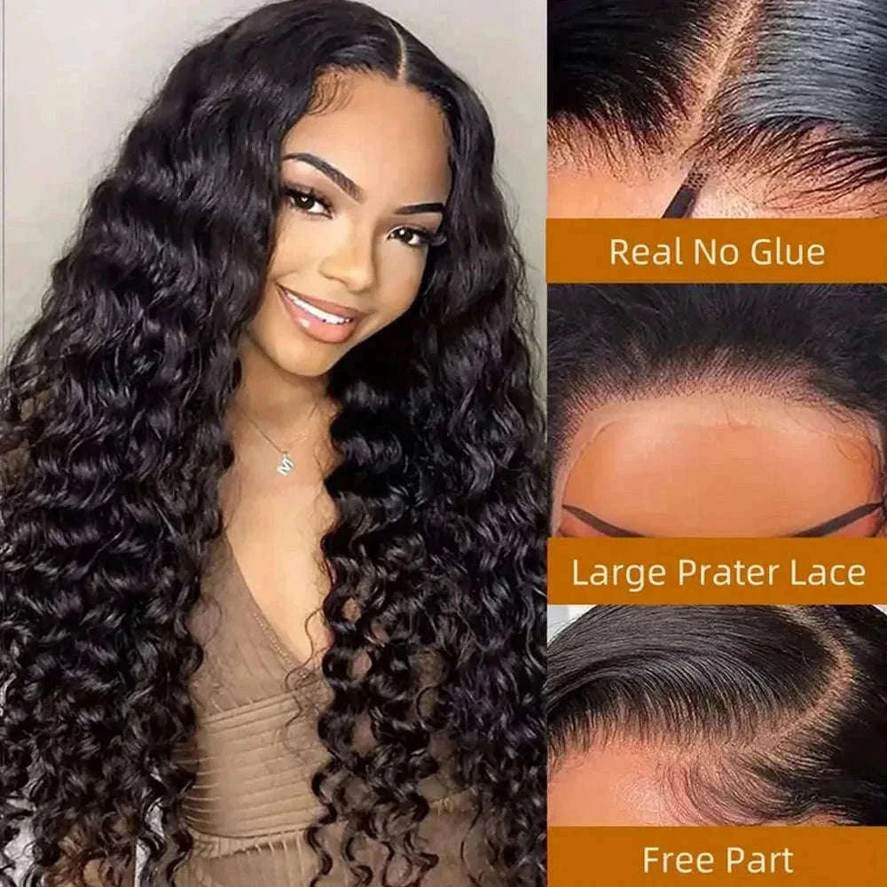 250% Density Deep Wave Glueless Wig HD Lace Pre-Cut Human Hair-250% / 30inches / 13x4 Glueless Wig|United States