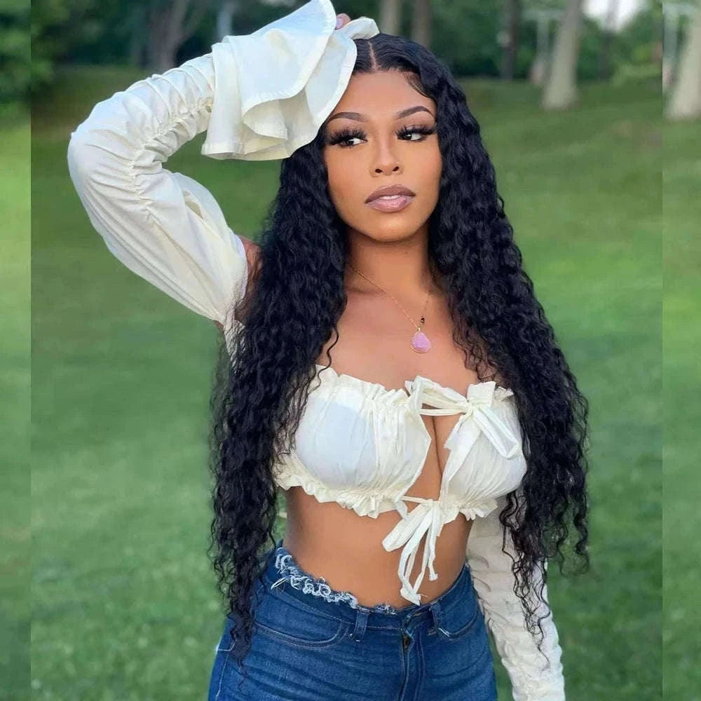 250% Density Deep Wave Glueless Wig HD Lace Pre-Cut Human Hair-250% / 30inches / 13x4 Glueless Wig|United States