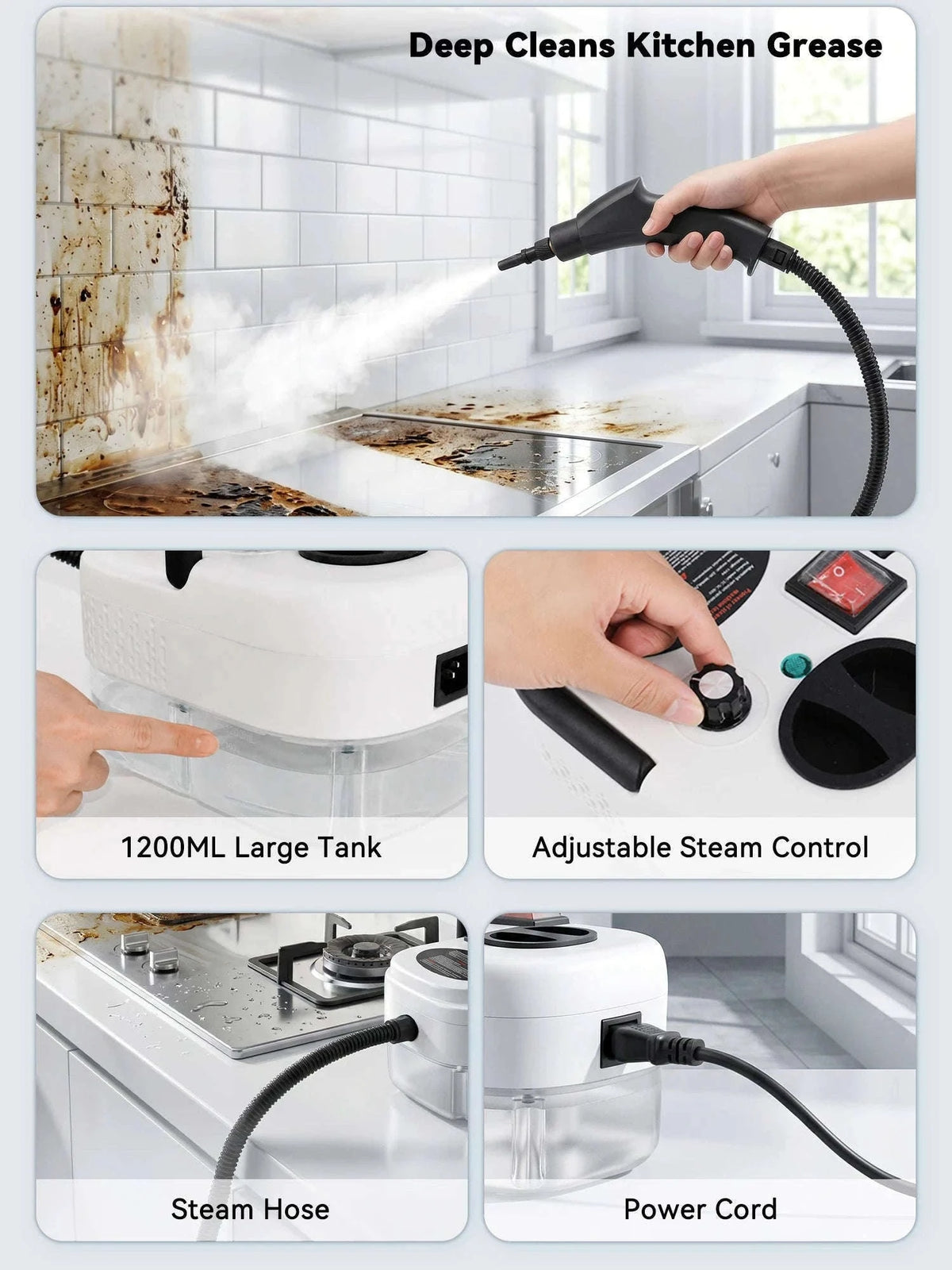 2500W Handheld Steam Cleaner with 1200ml Tank and Accessories-white / 110 V / US|United States