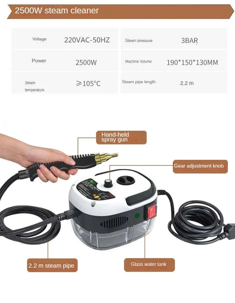 2500W Portable High Pressure Steam Cleaner for Home & Car-Upgraded White / 110 V