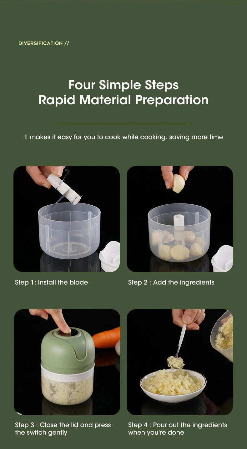 250ml Electric Garlic Masher and Portable Food Chopper-250ml Green