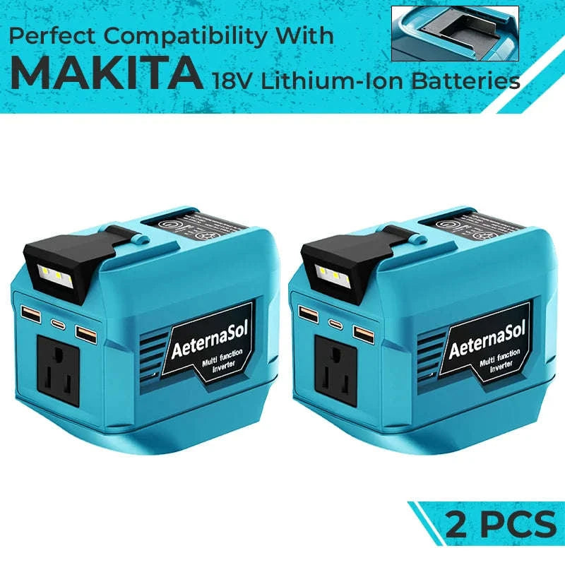250W Power Inverter for 18V/20V Battery with 110V AC, USB-C, USB and LED Light-1pcs MAKITA adapter / United States