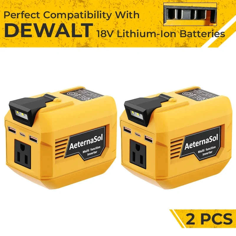 250W Power Inverter for 18V/20V Battery with 110V AC, USB-C, USB and LED Light-2pcs Dewalt adapter / United States