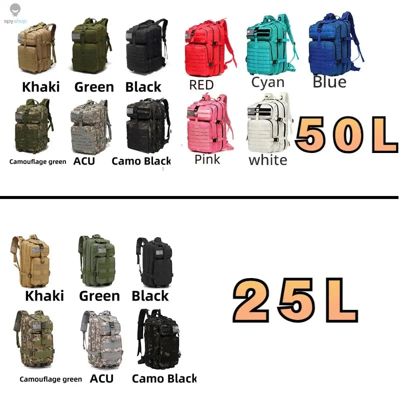 25L/50L Sturdy Nylon Waterproof Tactical Sports Trekking Fishing Hunting Camping Hiking Bag Backpack Outdoor Rucksacks Spy-shop.com