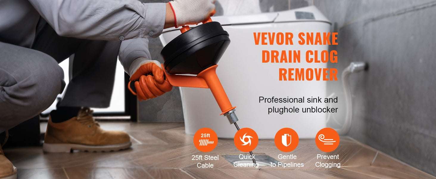 25ft Drain Auger Plumbing Snake with Drill Attachment for Clogs-Manual-feed / spain