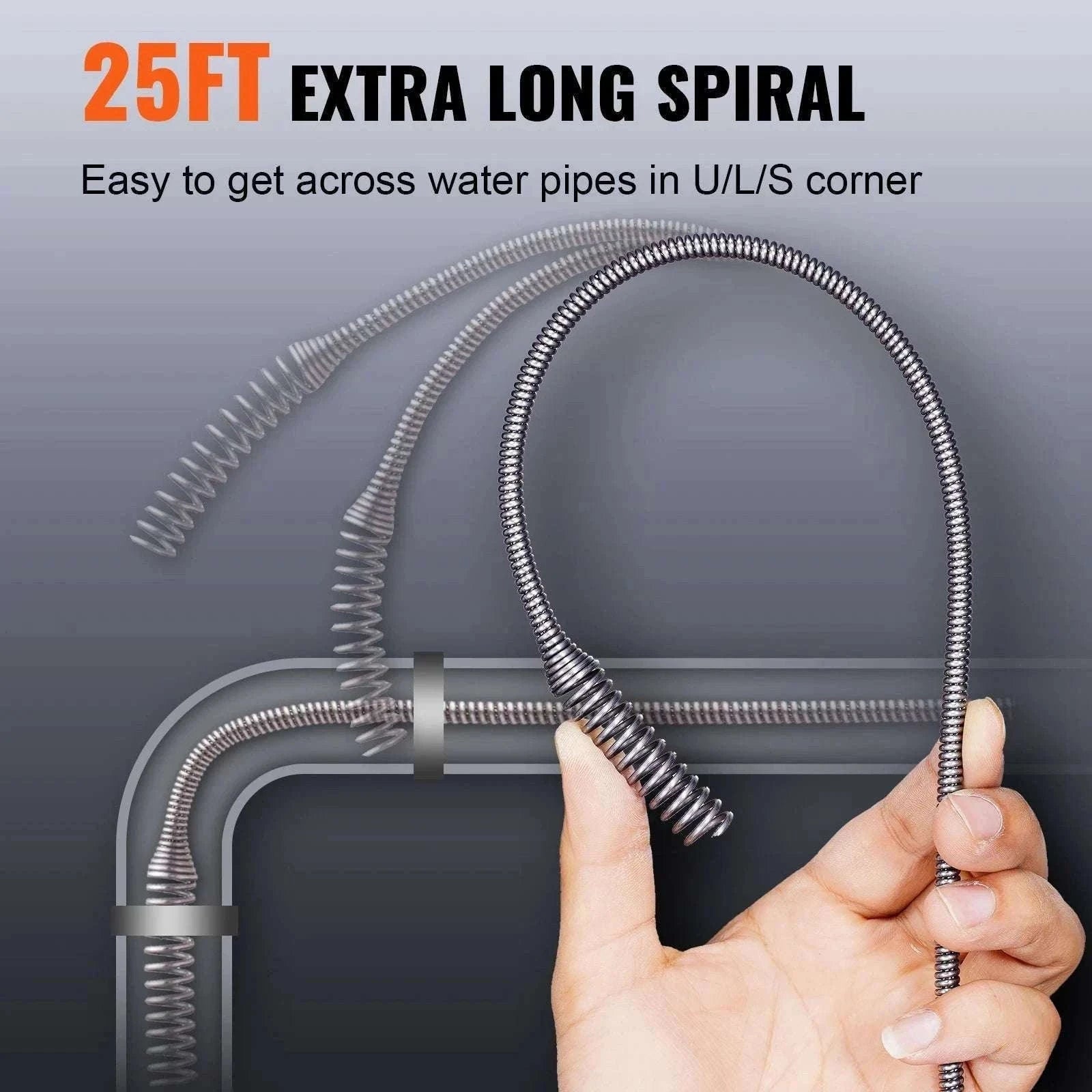 25ft Drain Auger Plumbing Snake with Drill Attachment for Clogs-Manual-feed / spain