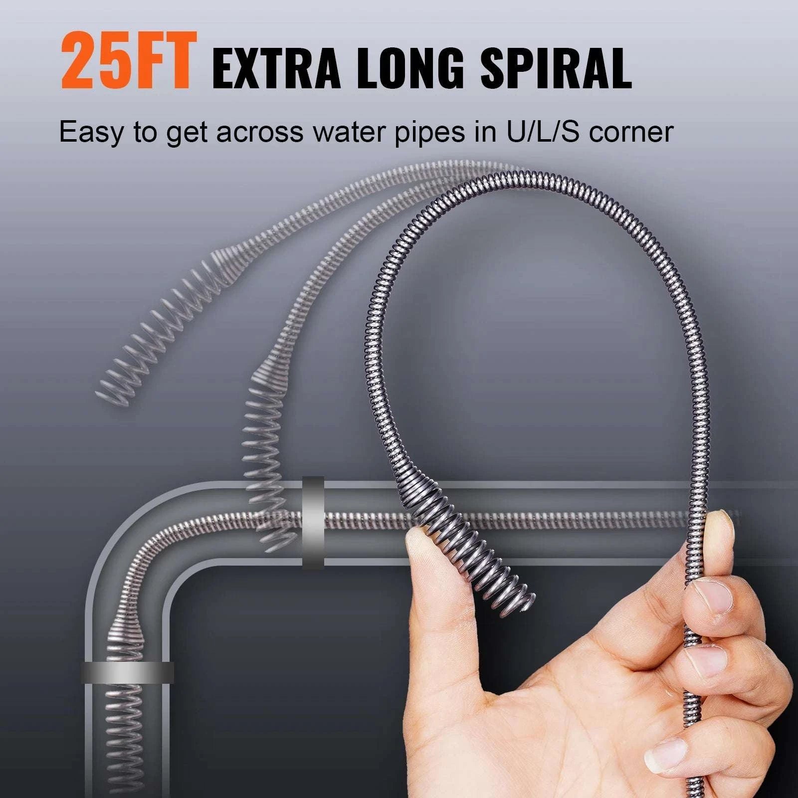 25ft Drain Auger Plumbing Snake with Drill Attachment for Clogs-Manual-feed / spain