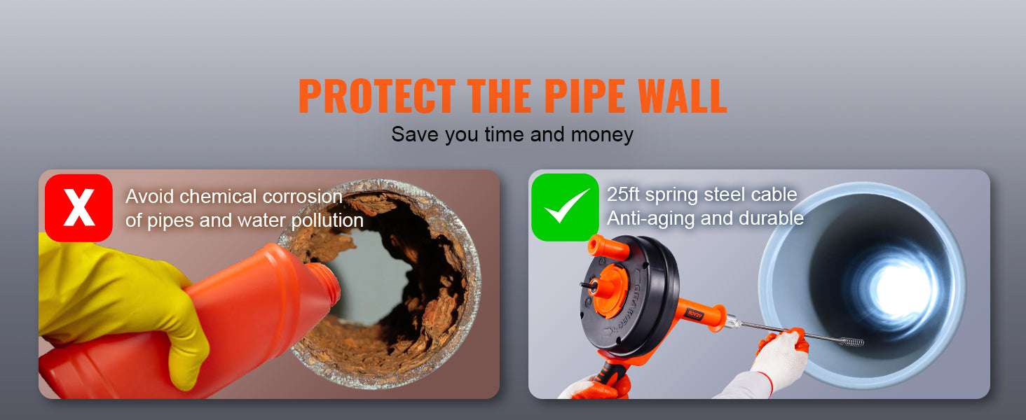 25ft Drain Auger Plumbing Snake with Drill Attachment for Clogs-Manual-feed / spain