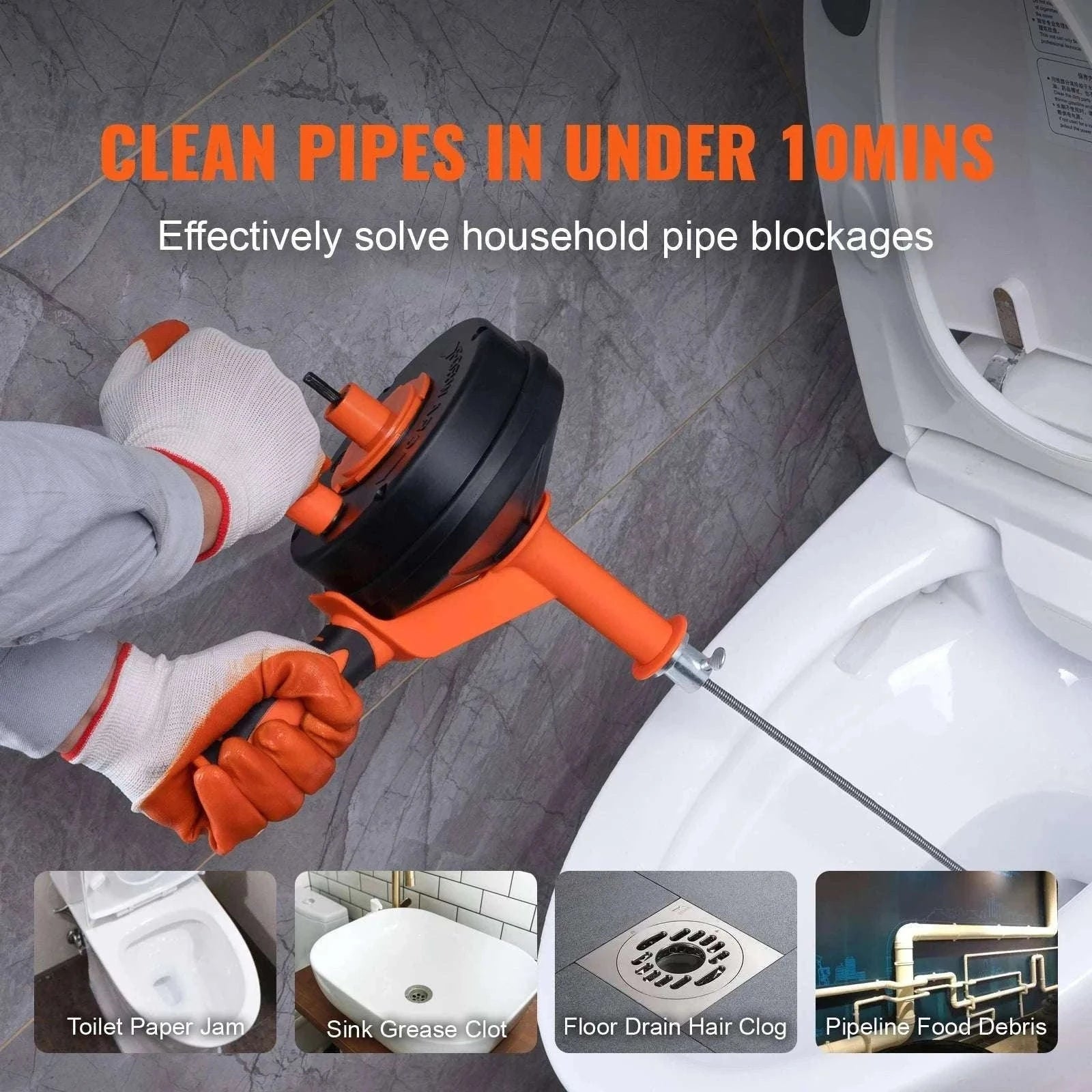 25ft Drain Auger Plumbing Snake with Drill Attachment for Clogs-Manual-feed / spain