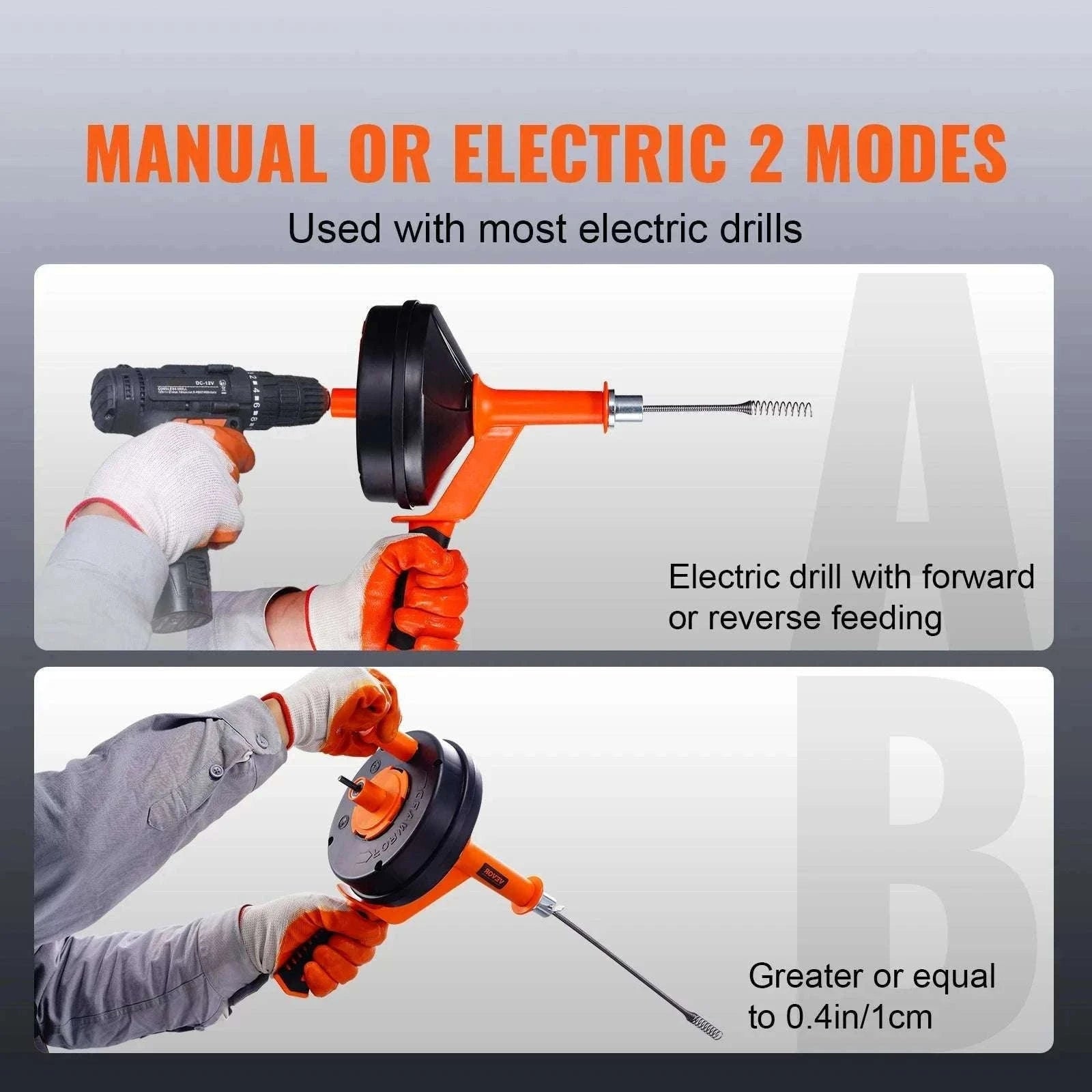 25ft Drain Auger Plumbing Snake with Drill Attachment for Clogs-Manual-feed / spain