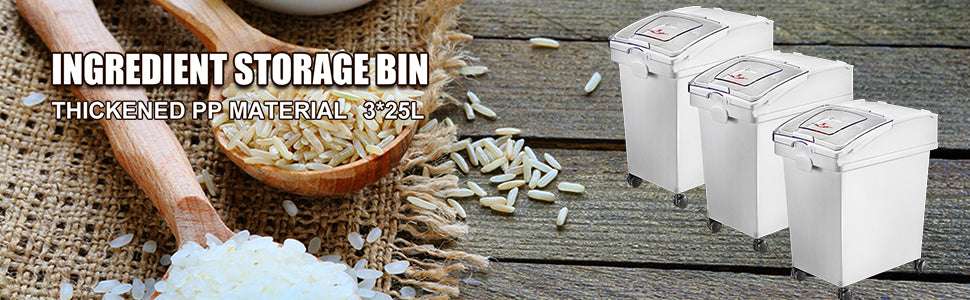 25L Ingredient Storage Bin with Scoop & Wheels Dustproof Container-3 PCS / GERMANY