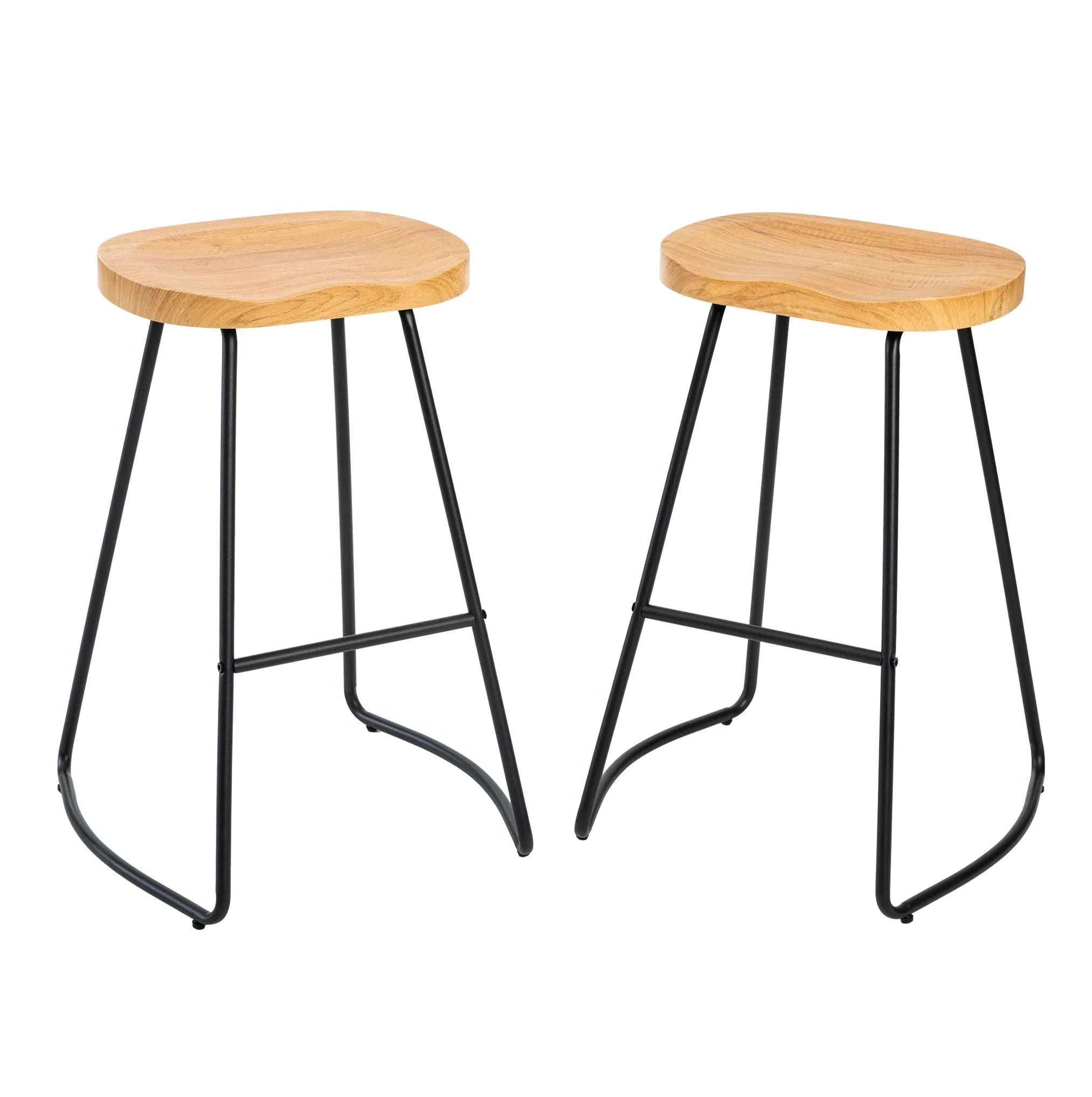 26 Inch Saddle Seat Counter Stool with Metal Legs for Kitchen Island-2PC Wood / United States