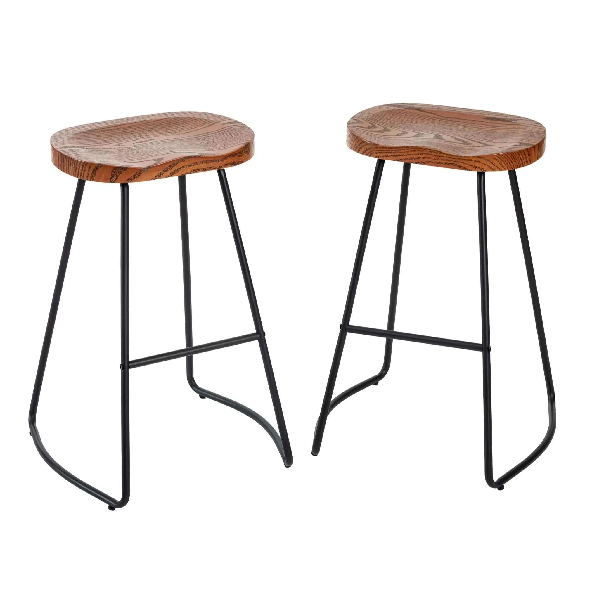 26 Inch Saddle Seat Counter Stool with Metal Legs for Kitchen Island-2PC Wood / United States