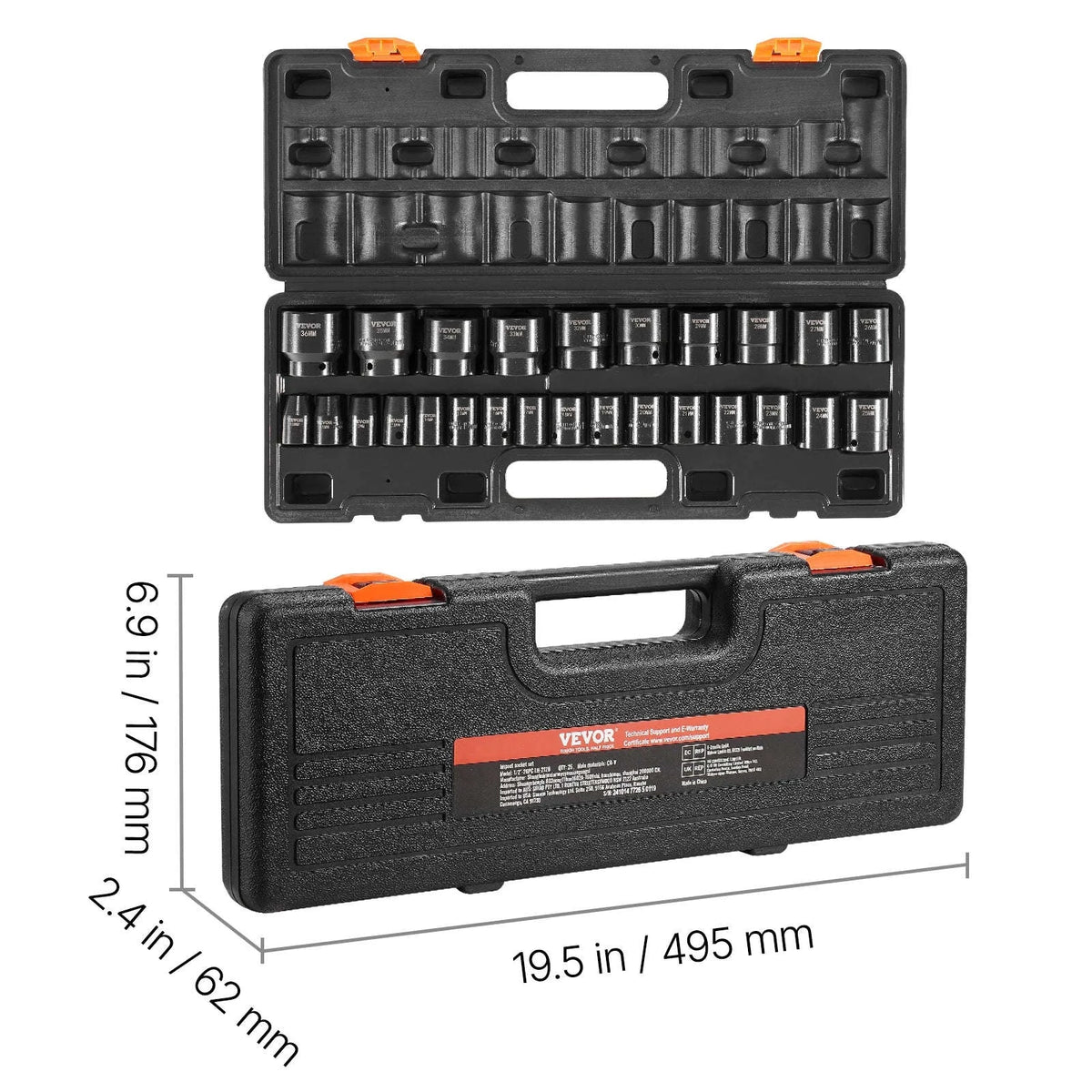 26-Piece 1/2-Inch Drive Shallow Impact Socket Set, Metric, 6-Point-france
