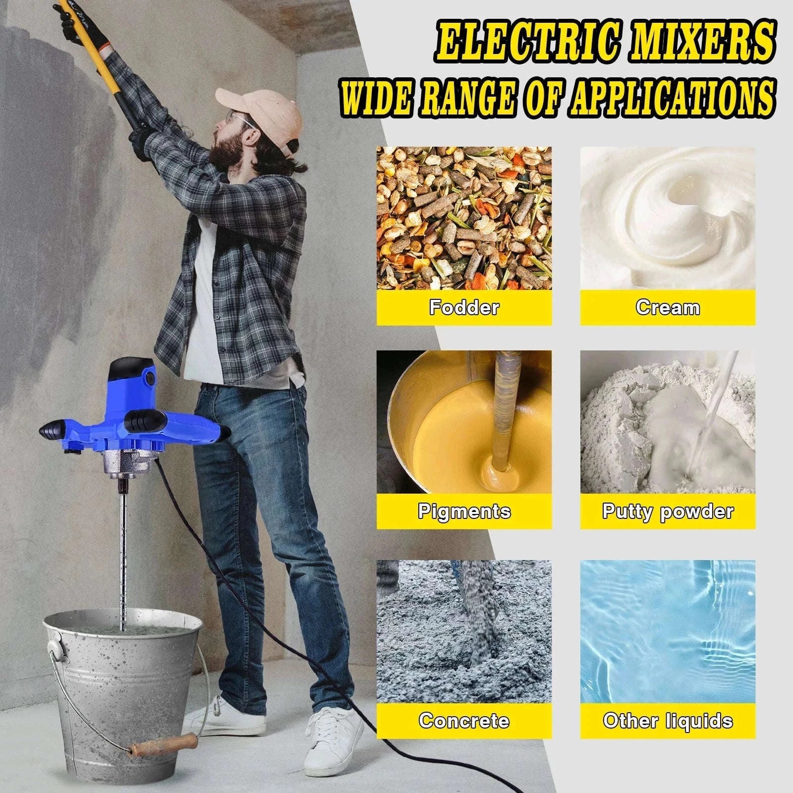 2600W Concrete Mixer Machine with Adjustable Paddle Mixing-UK / GERMANY