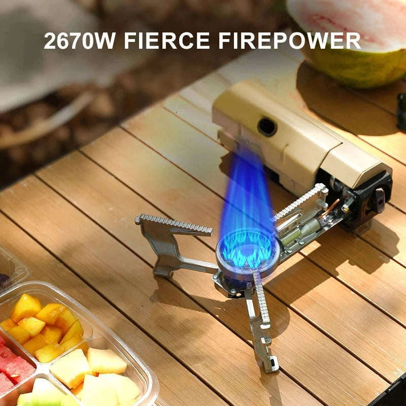 2670W Folding Butane Gas Stove for Camping and Outdoor Cooking-Green