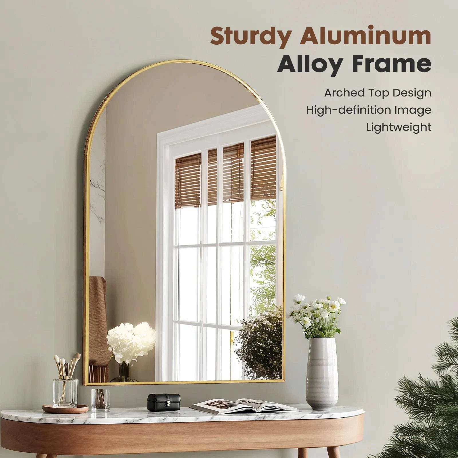 26x38 Arched Wall Mirror with Metal Frame for Bathroom or Entryway-30L x 20W Black / United States