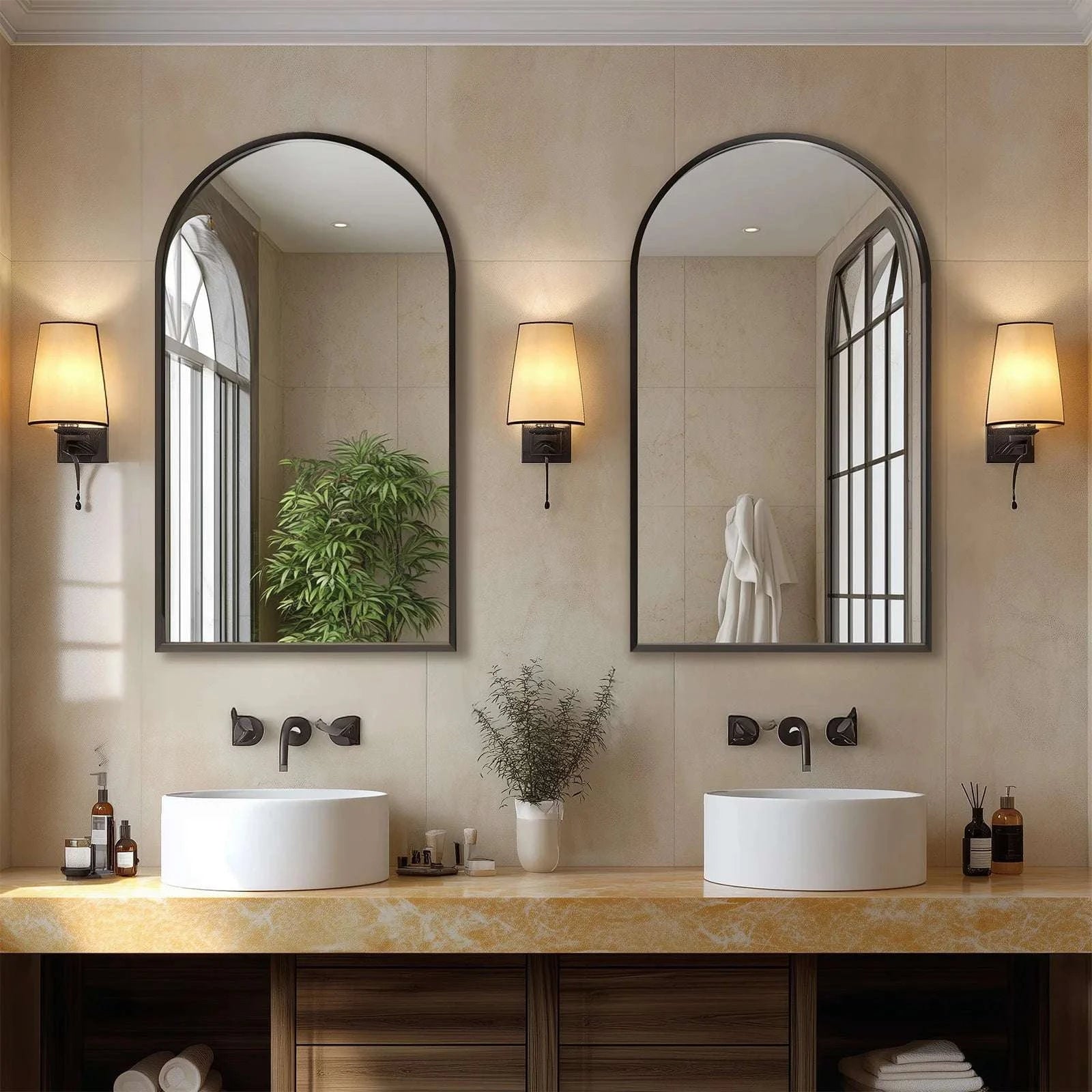 26x38 Arched Wall Mirror with Metal Frame for Bathroom or Entryway-30L x 20W Black / United States