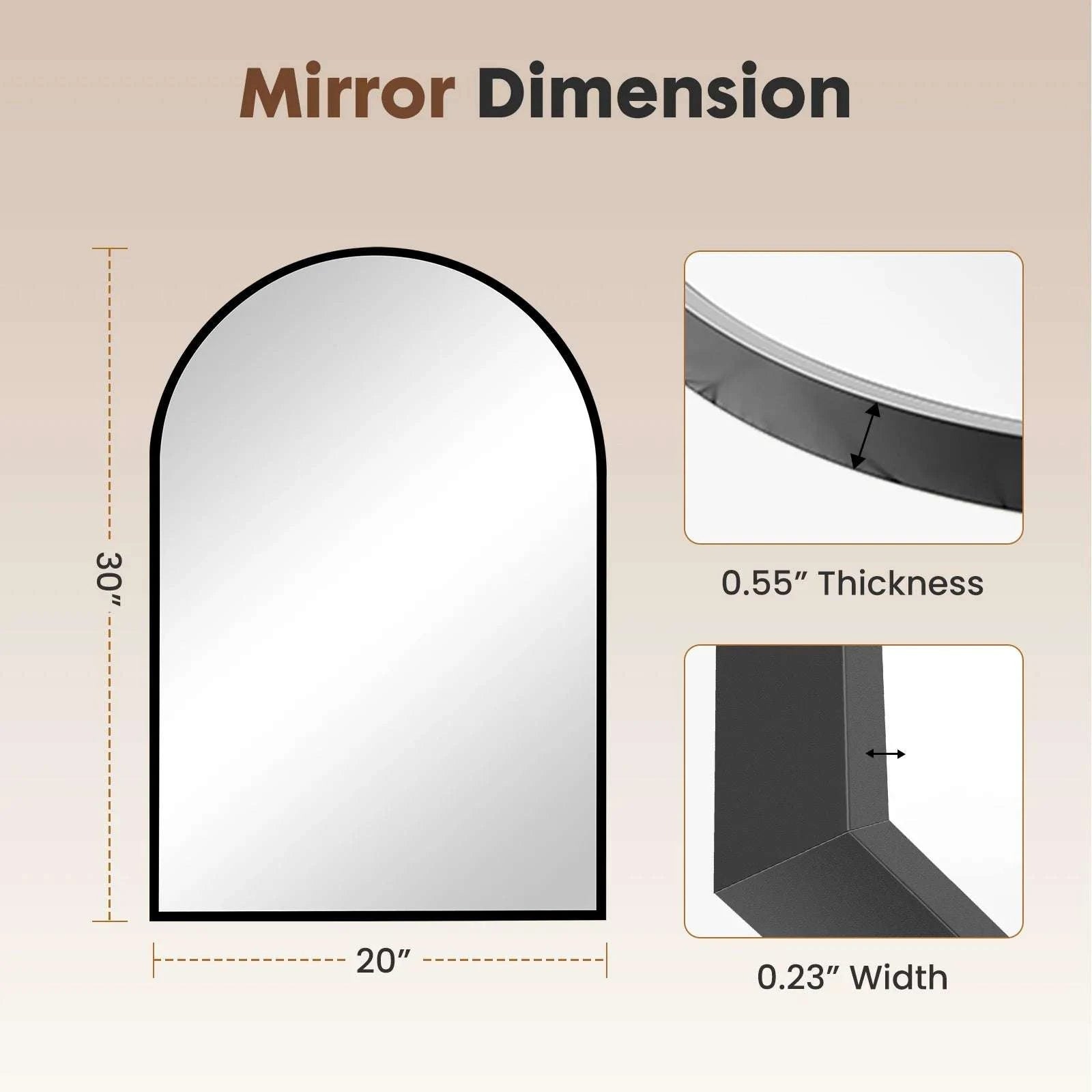 26x38 Arched Wall Mirror with Metal Frame for Bathroom or Entryway-30L x 20W Black / United States