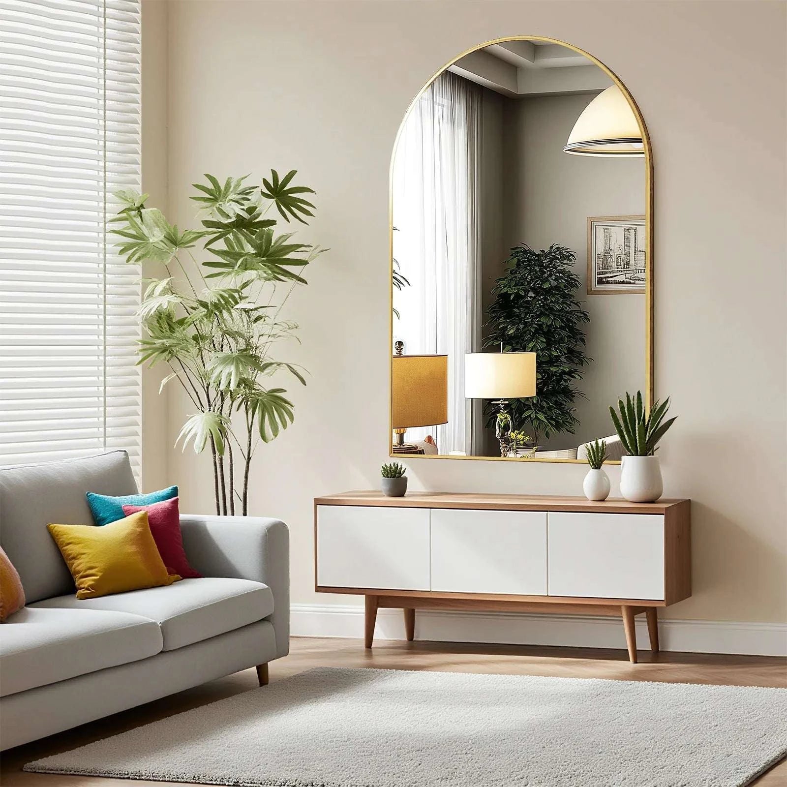 26x38 Arched Wall Mirror with Metal Frame for Bathroom or Entryway-30L x 20W Black / United States