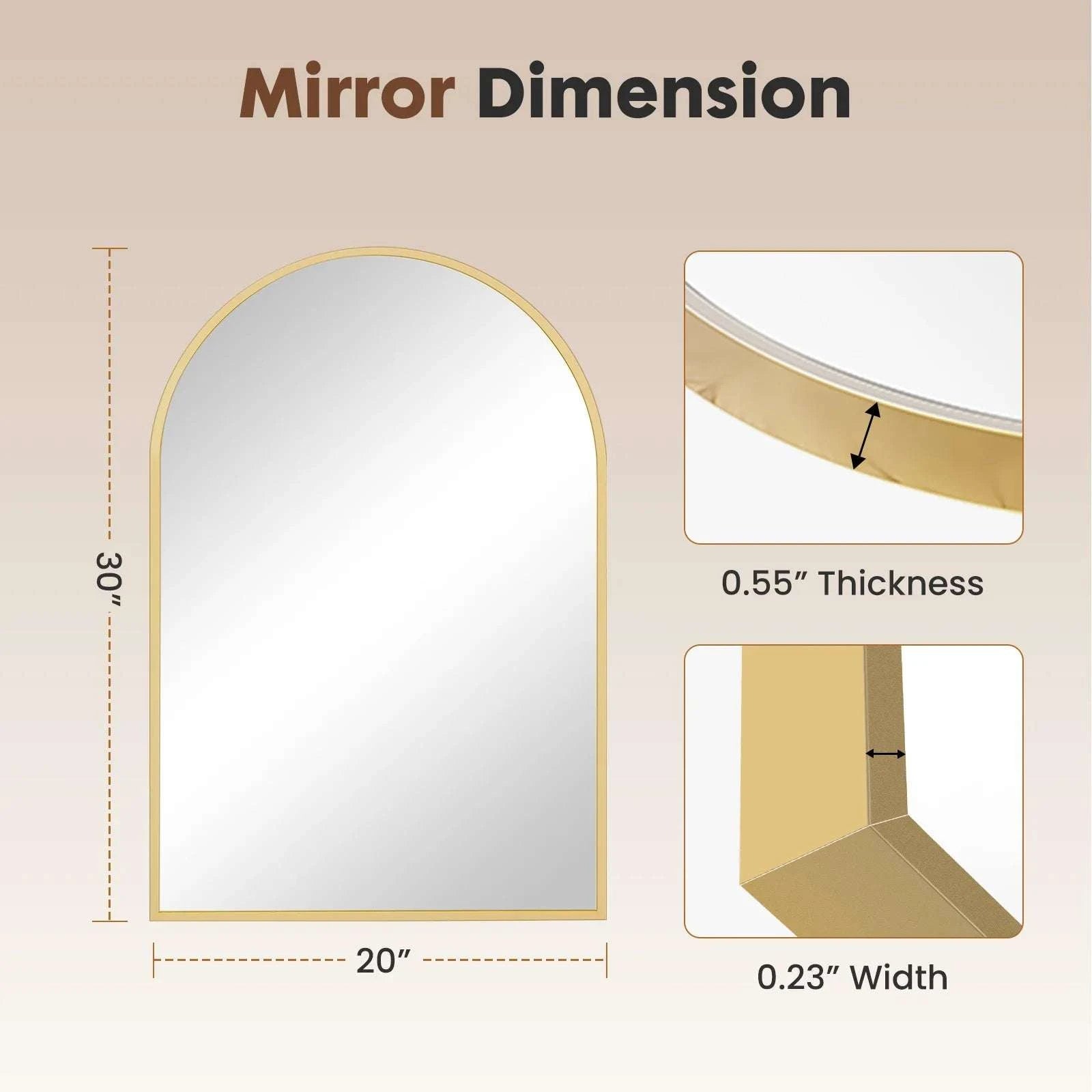 26x38 Arched Wall Mirror with Metal Frame for Bathroom or Entryway-30L x 20W Black / United States