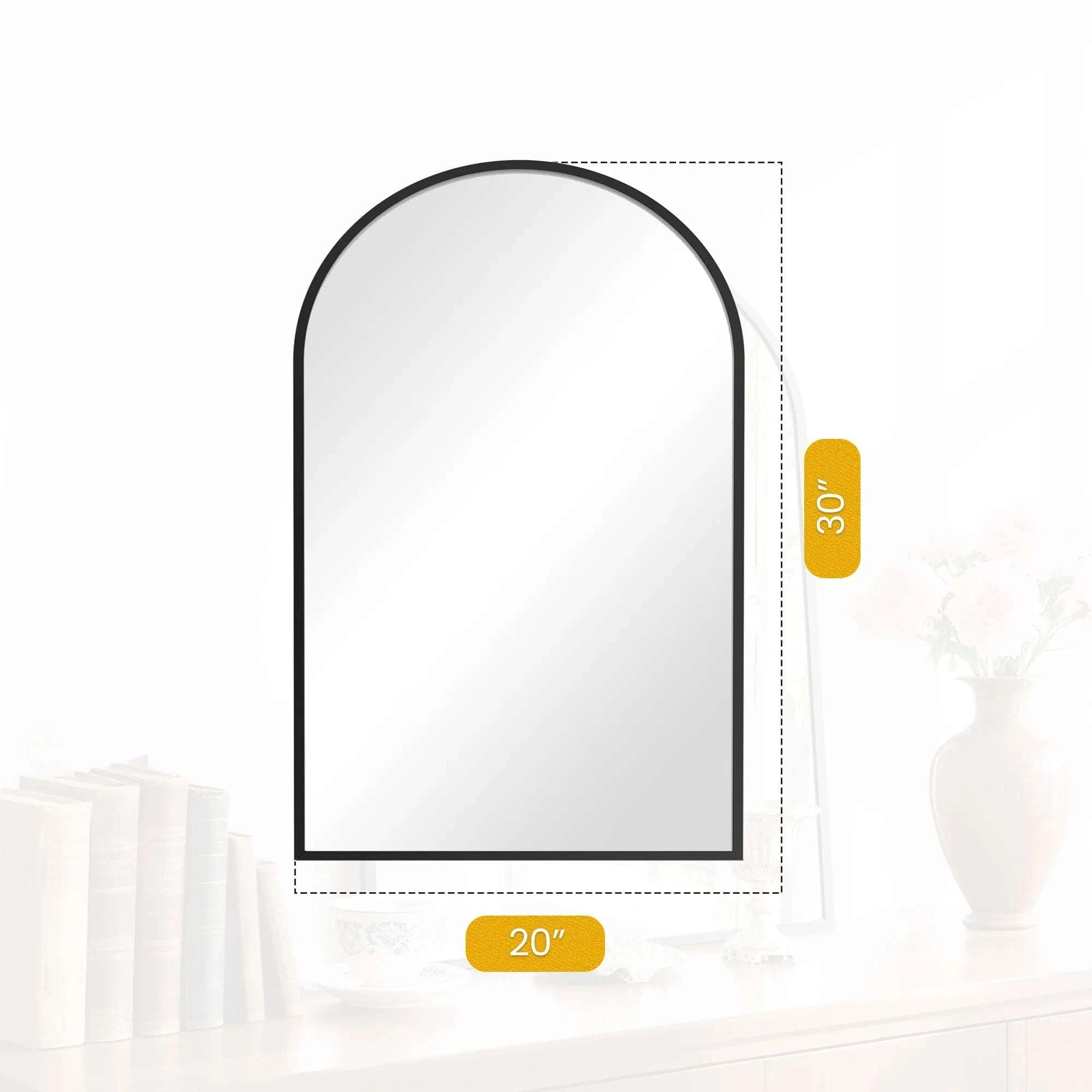 26x38 Arched Wall Mirror with Metal Frame & HD Glass-38L x 26W Black / United States