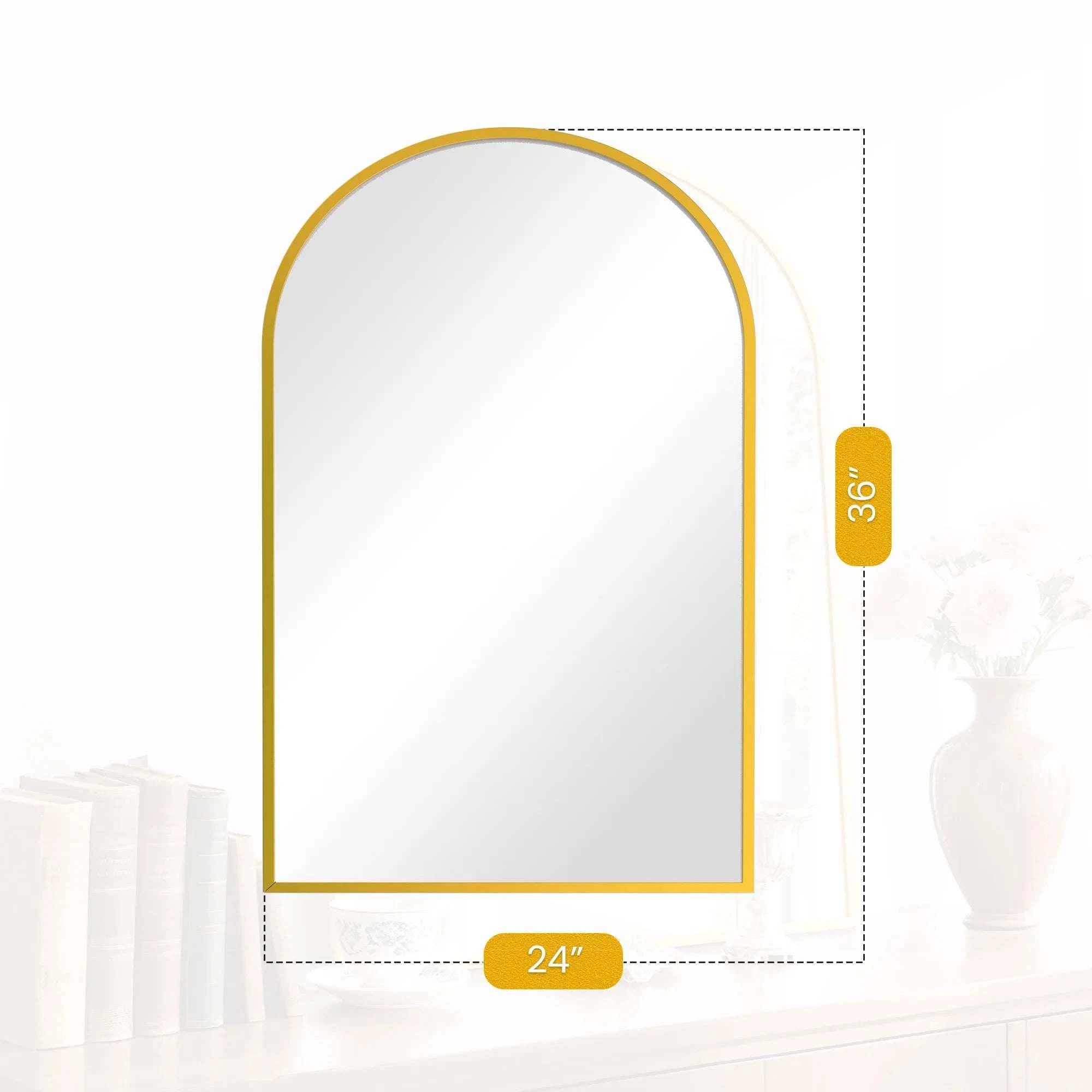 26x38 Arched Wall Mirror with Metal Frame & HD Glass-38L x 26W Black / United States