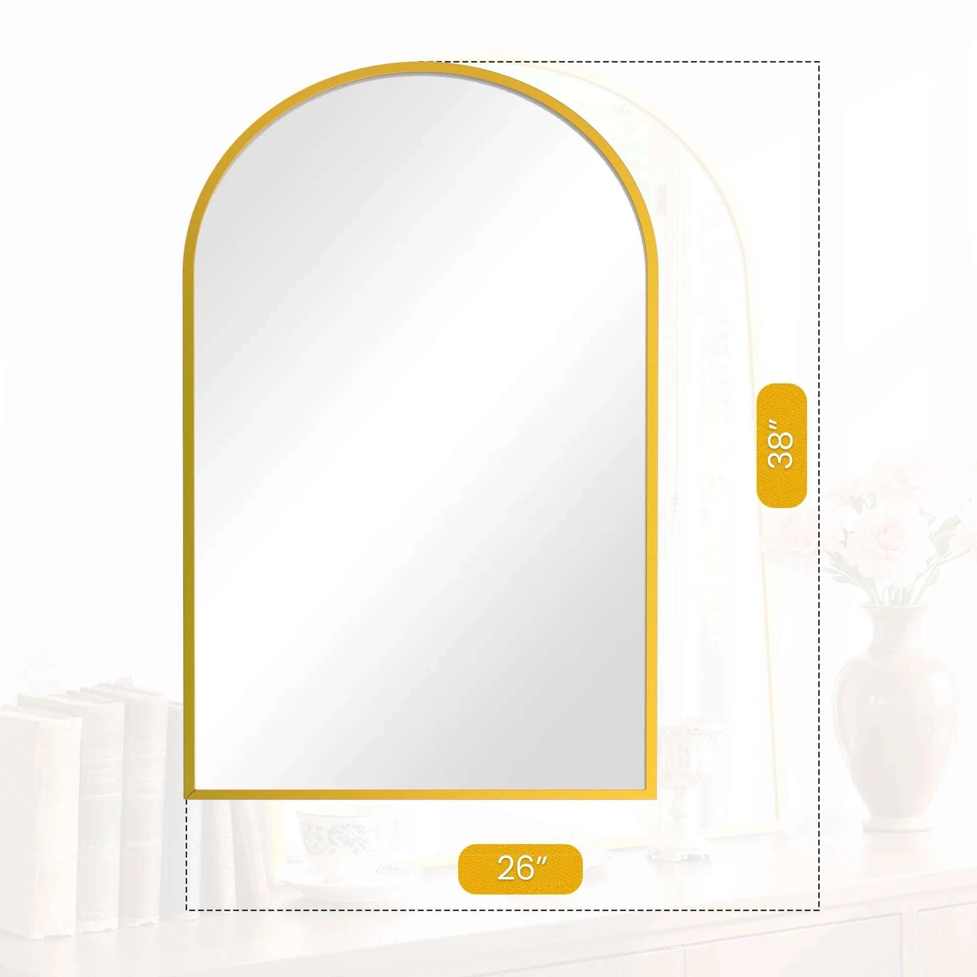 26x38 Arched Wall Mirror with Metal Frame & HD Glass-38L x 26W Black / United States